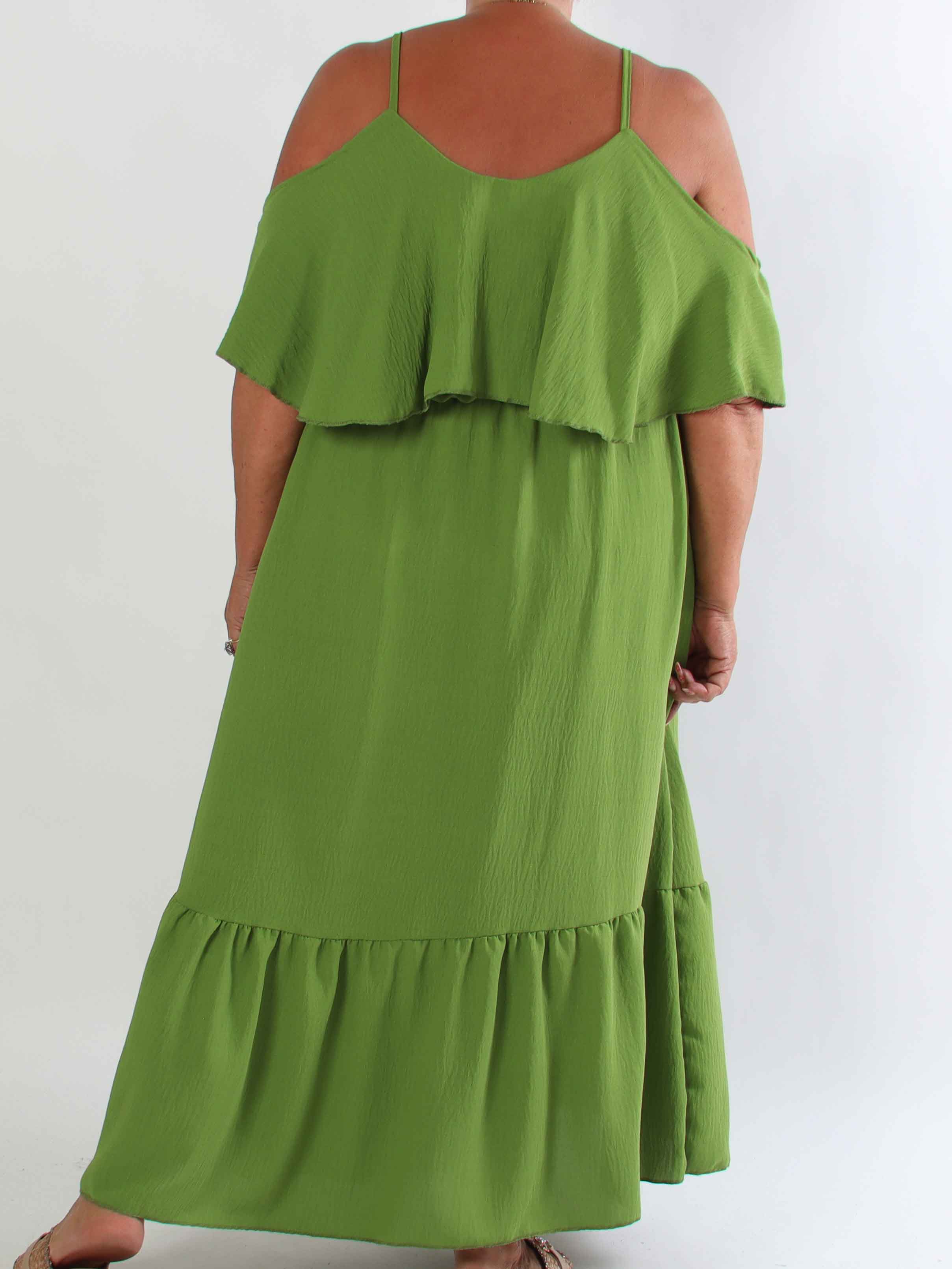 Luciana - Elegant lang plus size kjole i viskoseblanding med åbne skuldre