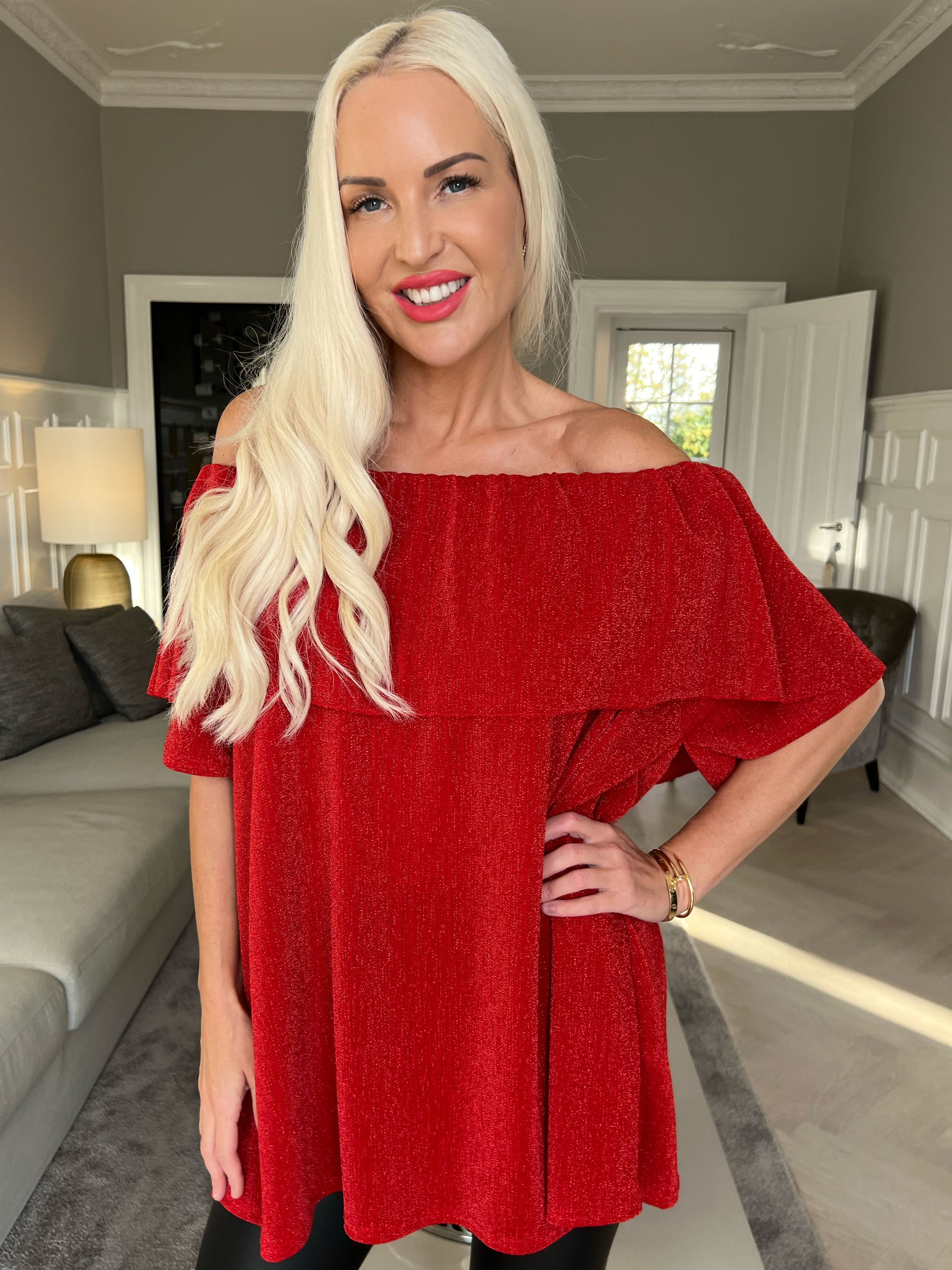 Maily - Off shoulder-blus med glittertrådar