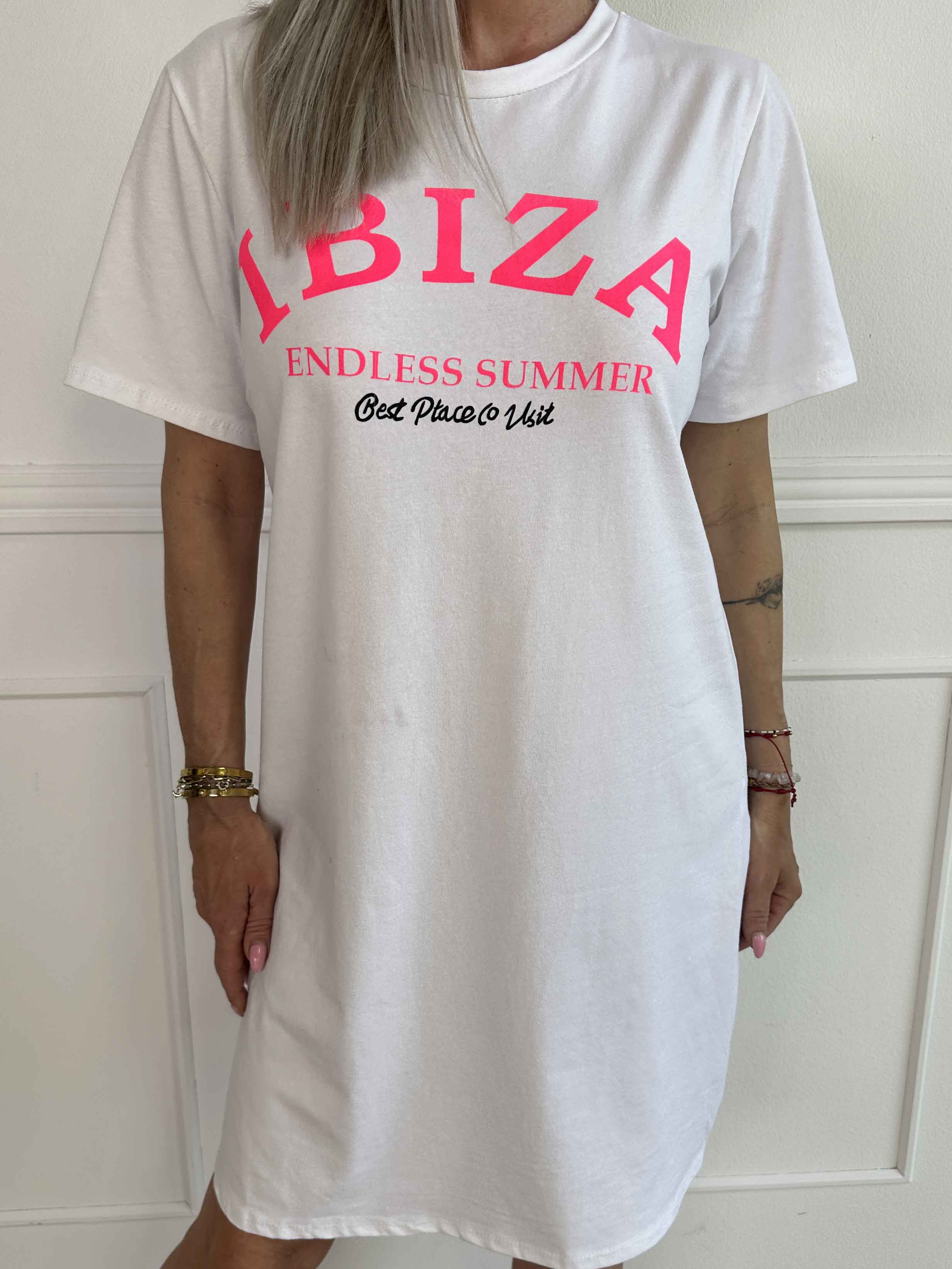 Matilda - T-shirt klänning i bomull med Ibiza skrivet