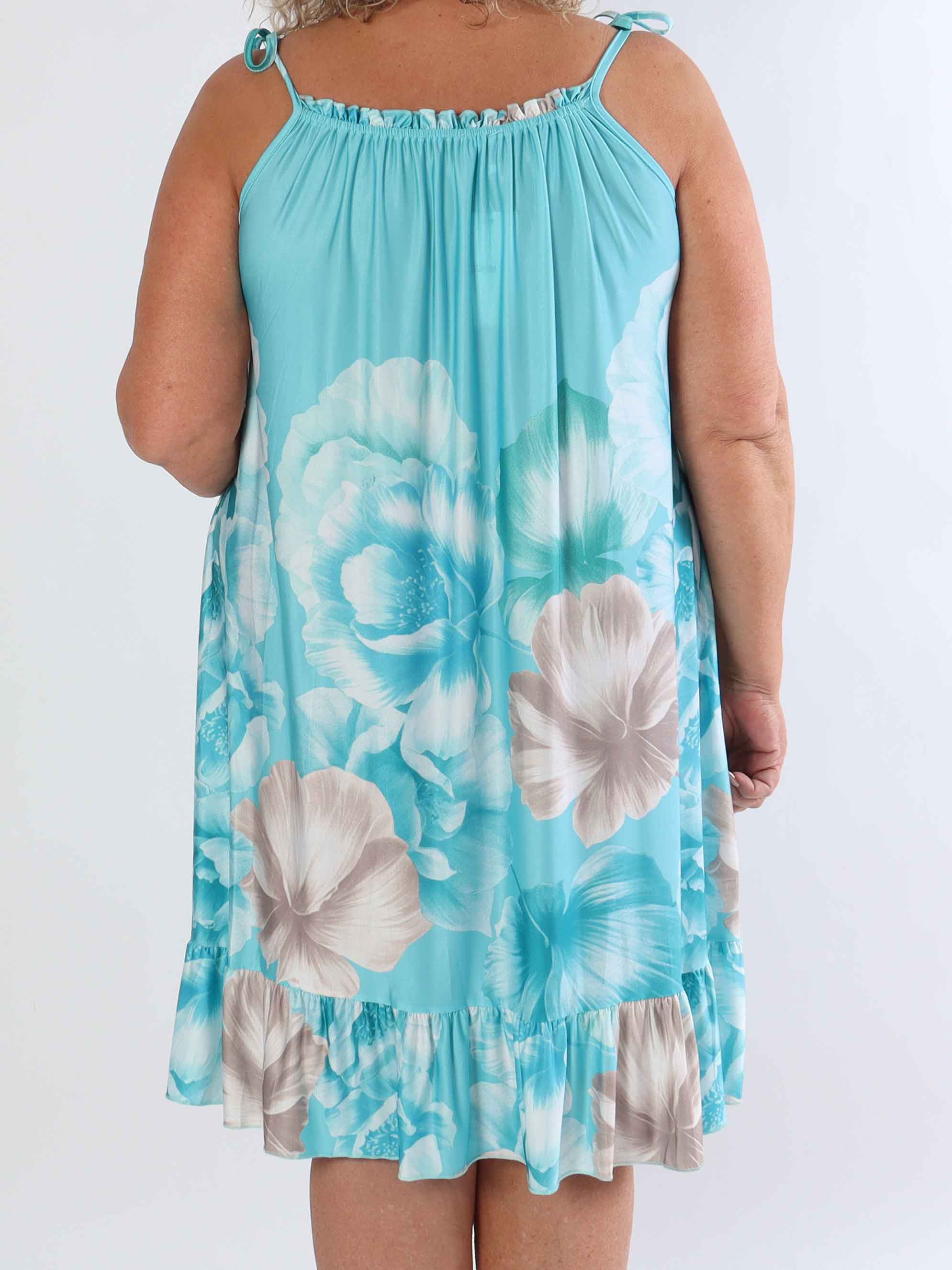 Maya Short - Elastisk plus size sommarklänning med blommigtmönster