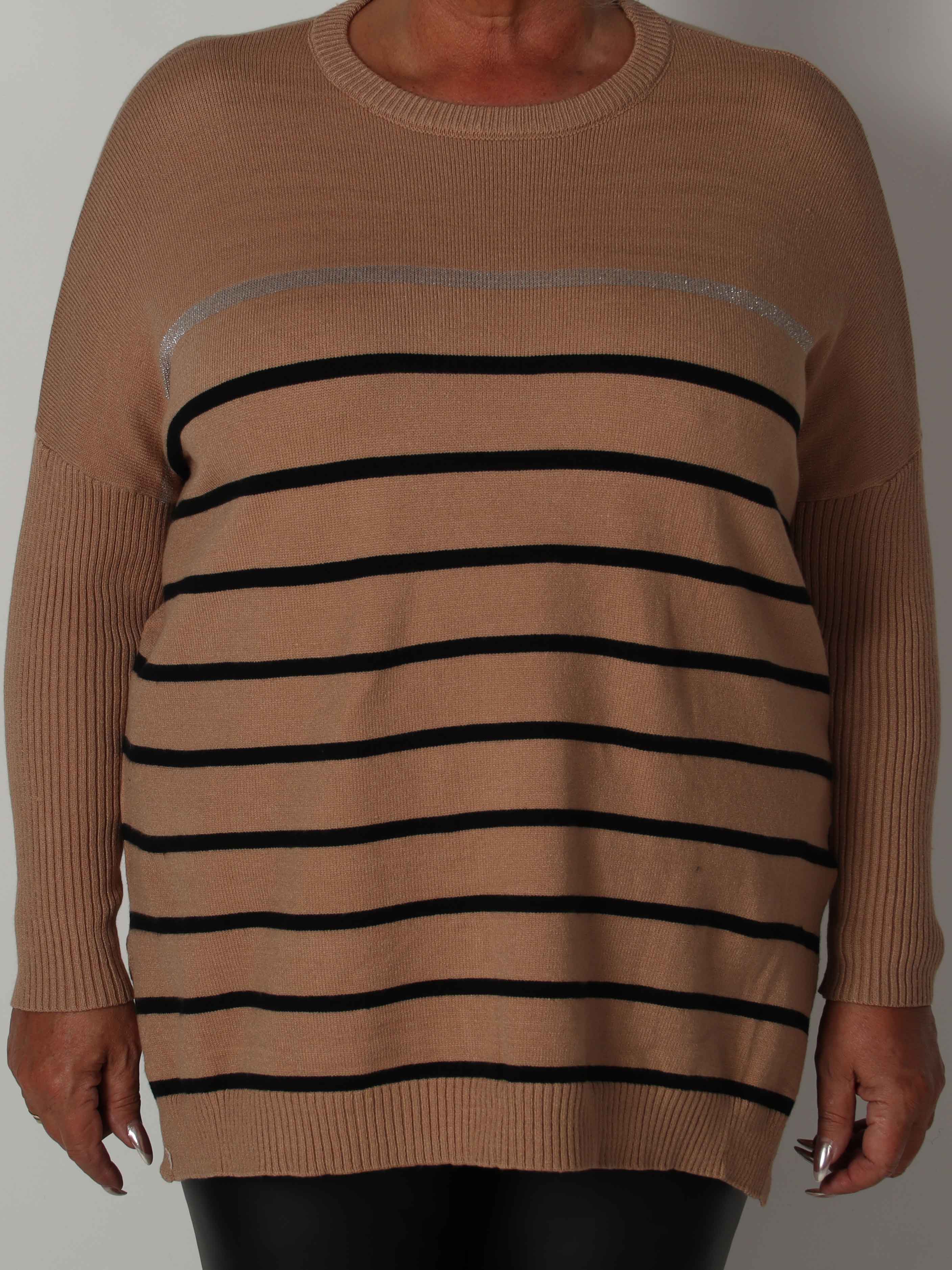 Mei - Randig elastisk plus size tröja i viskos