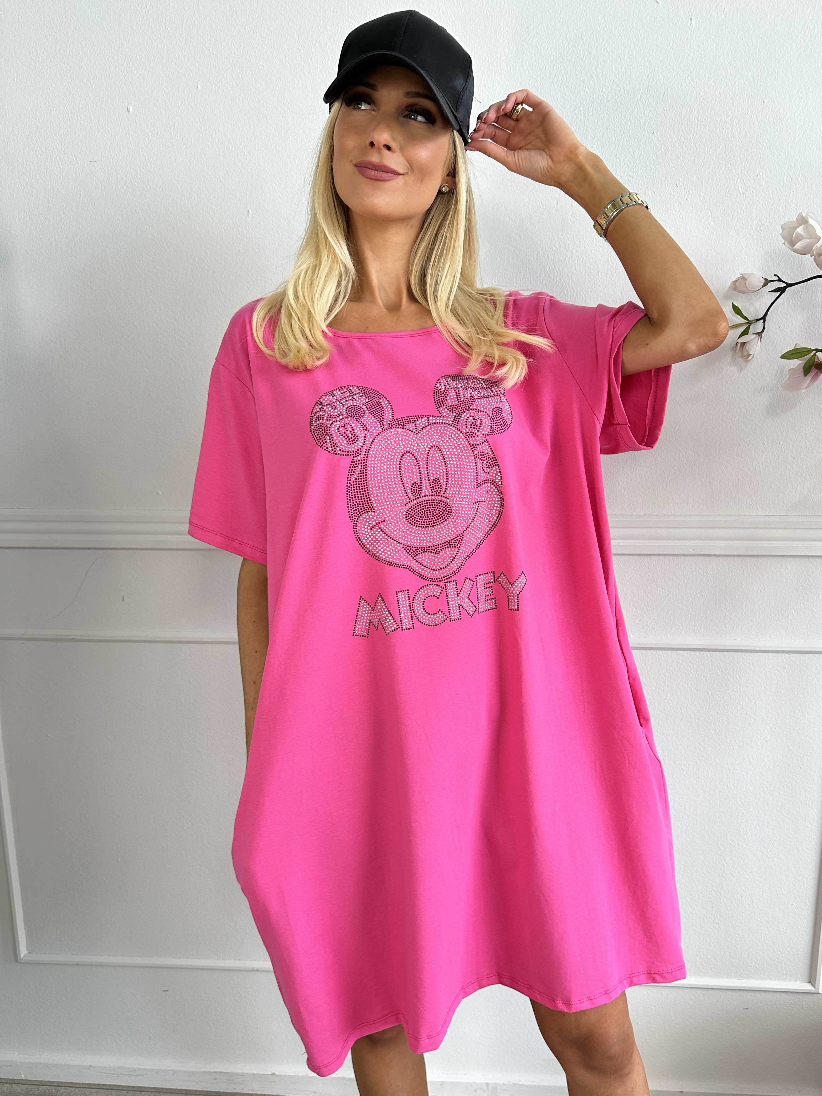 Mickey Dress - T-shirtklänning i bomull med kant i fuskpäls