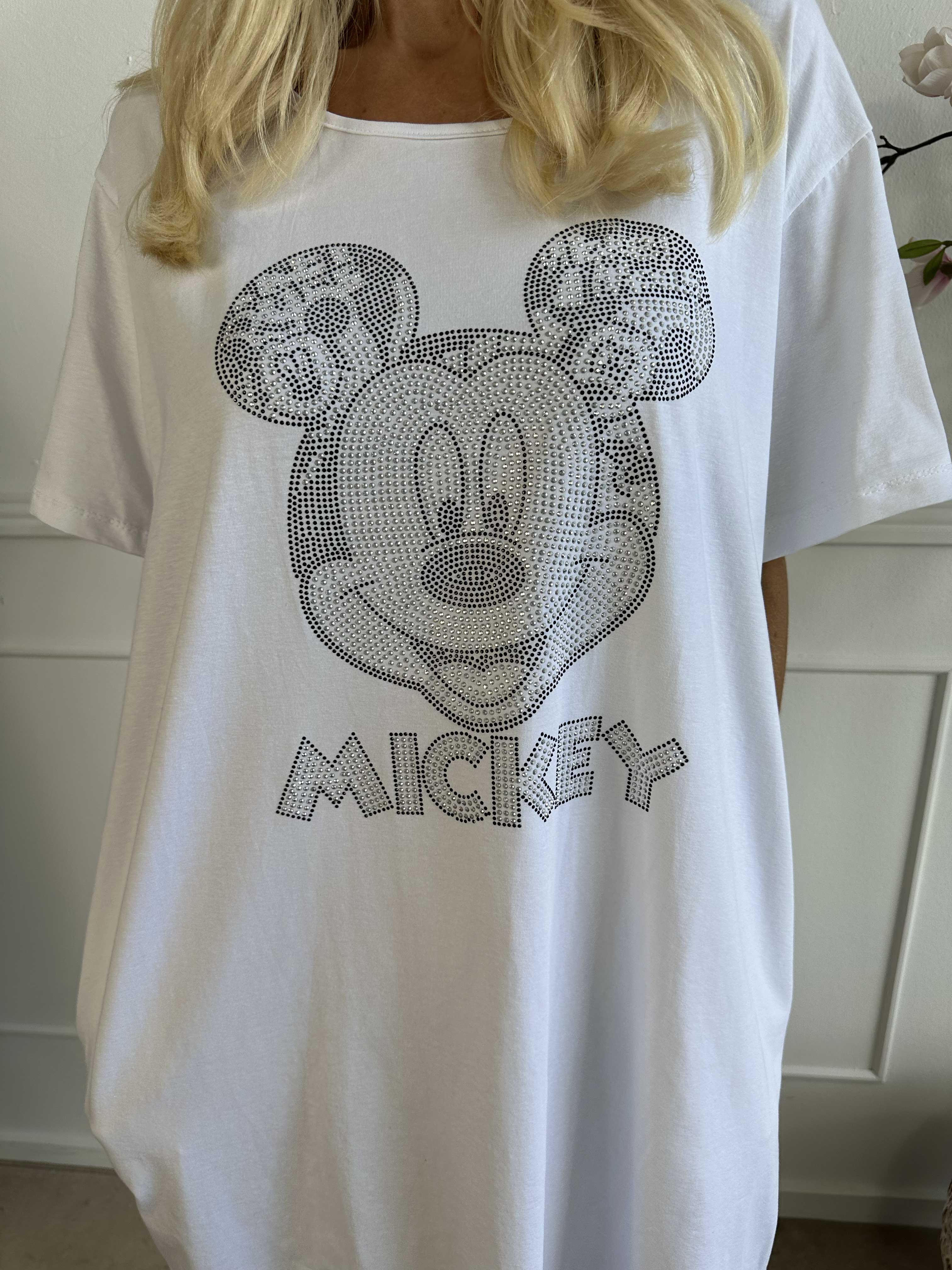 Mickey Dress - T-shirtklänning i bomull med kant i fuskpäls