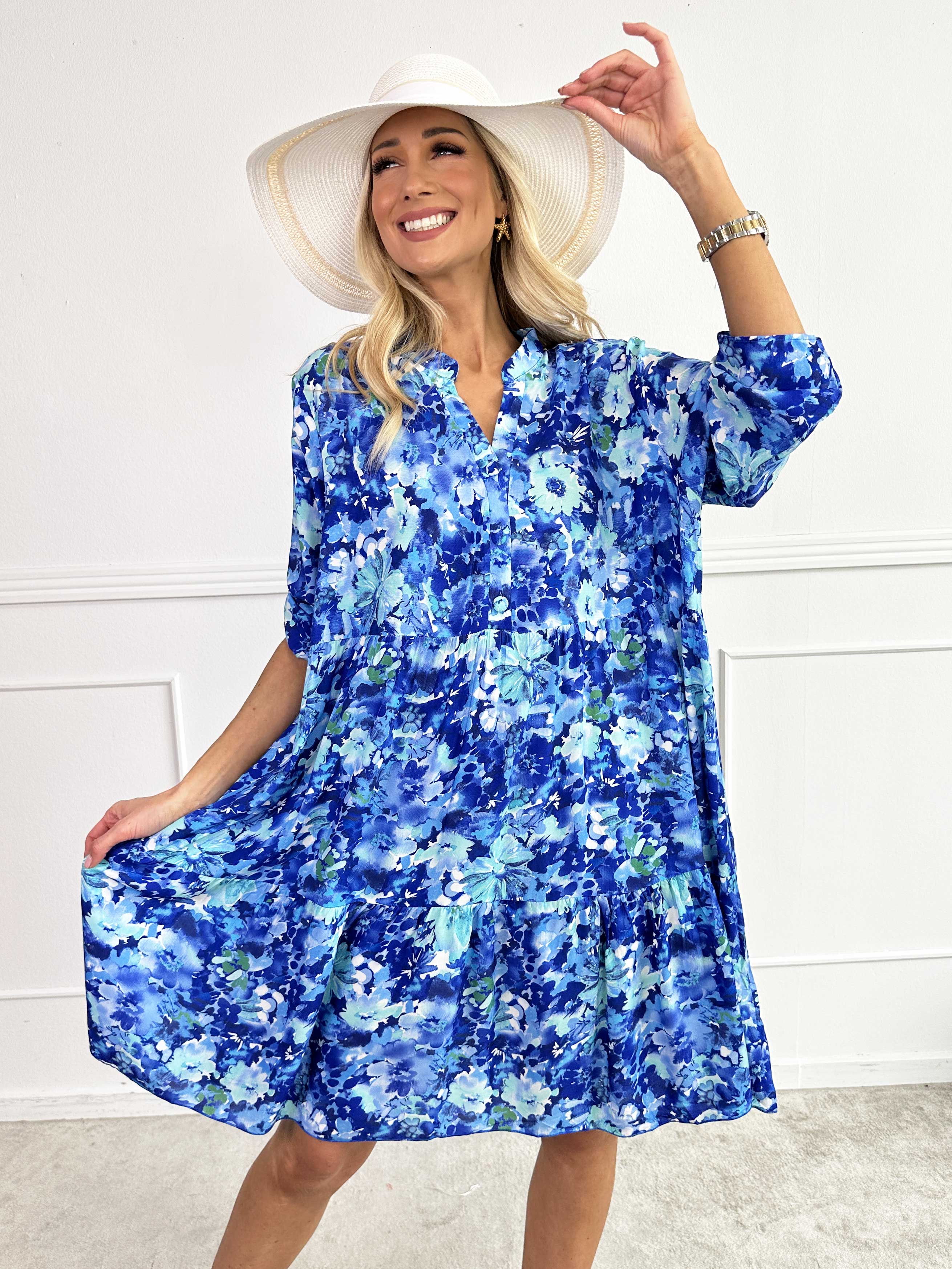 Milano Floral Viscose Midi - Klänning i viskos med blomstermönster