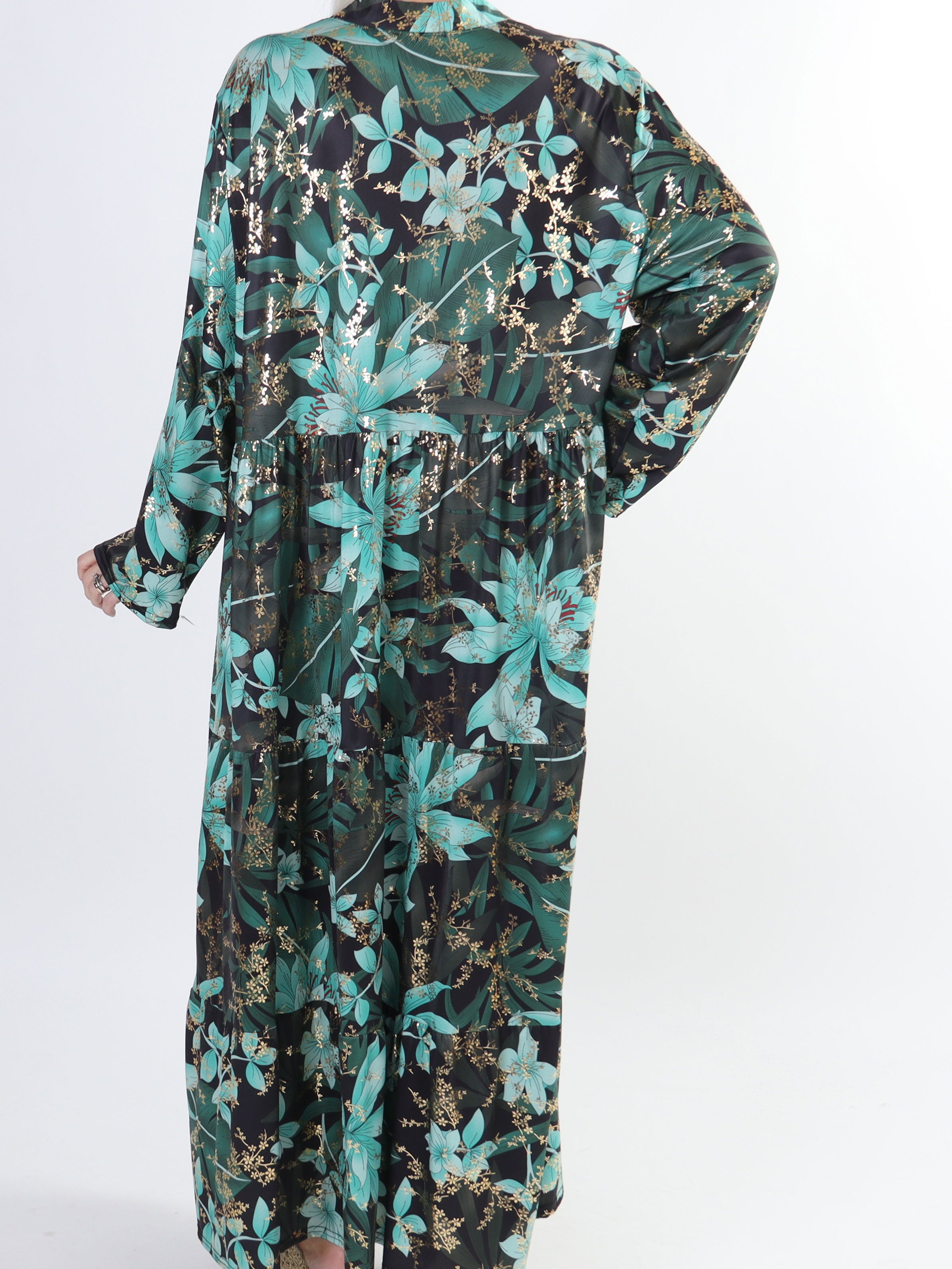 Milano Gold Flower - Lång plus size klänning med lager på lager look