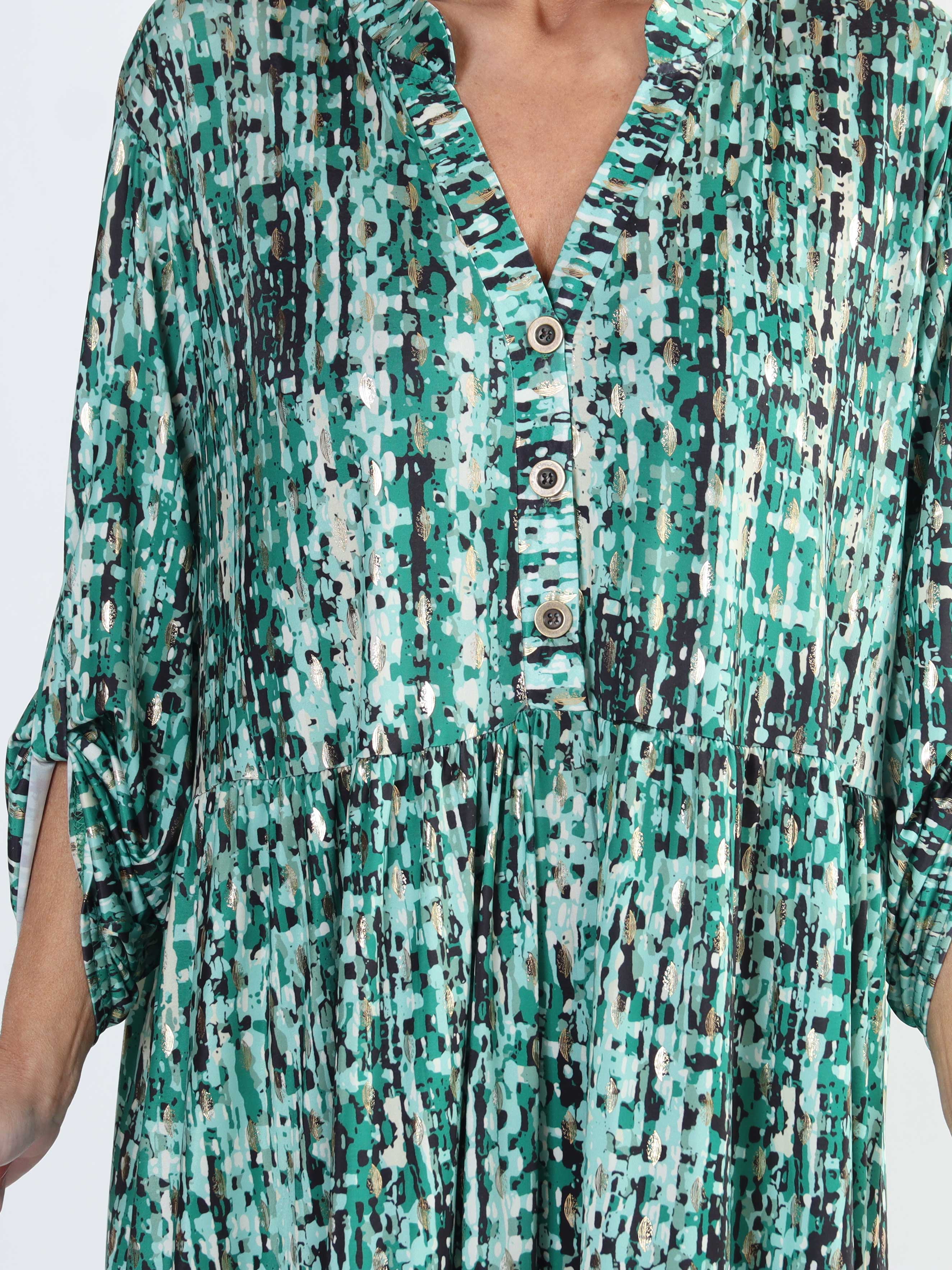 Milano Pattern - Lång mönstrad plus size klänning med lager på lager look