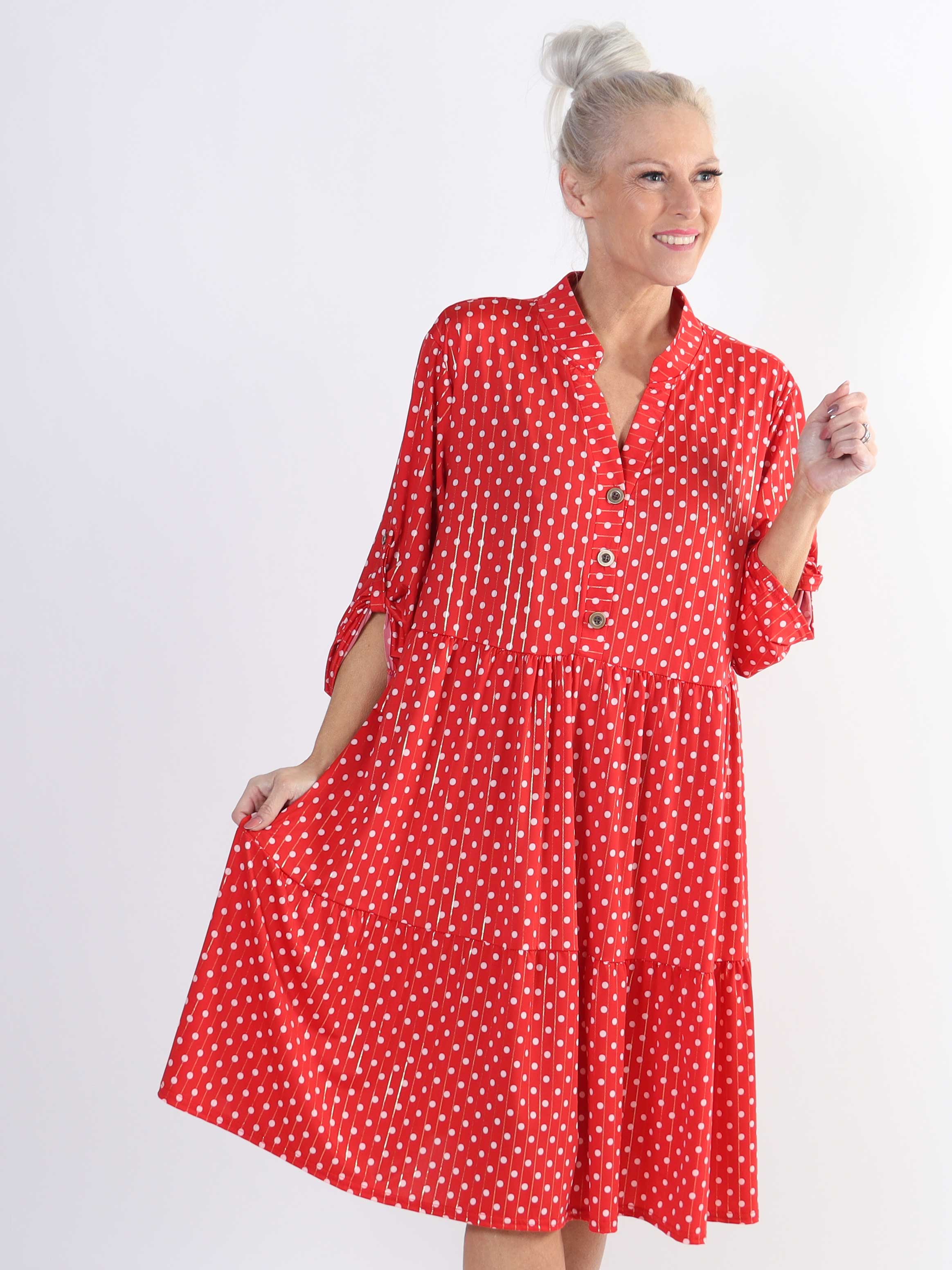 Milano Dot Midi - Plus size-klänning med prickar och lager-på-lager-look
