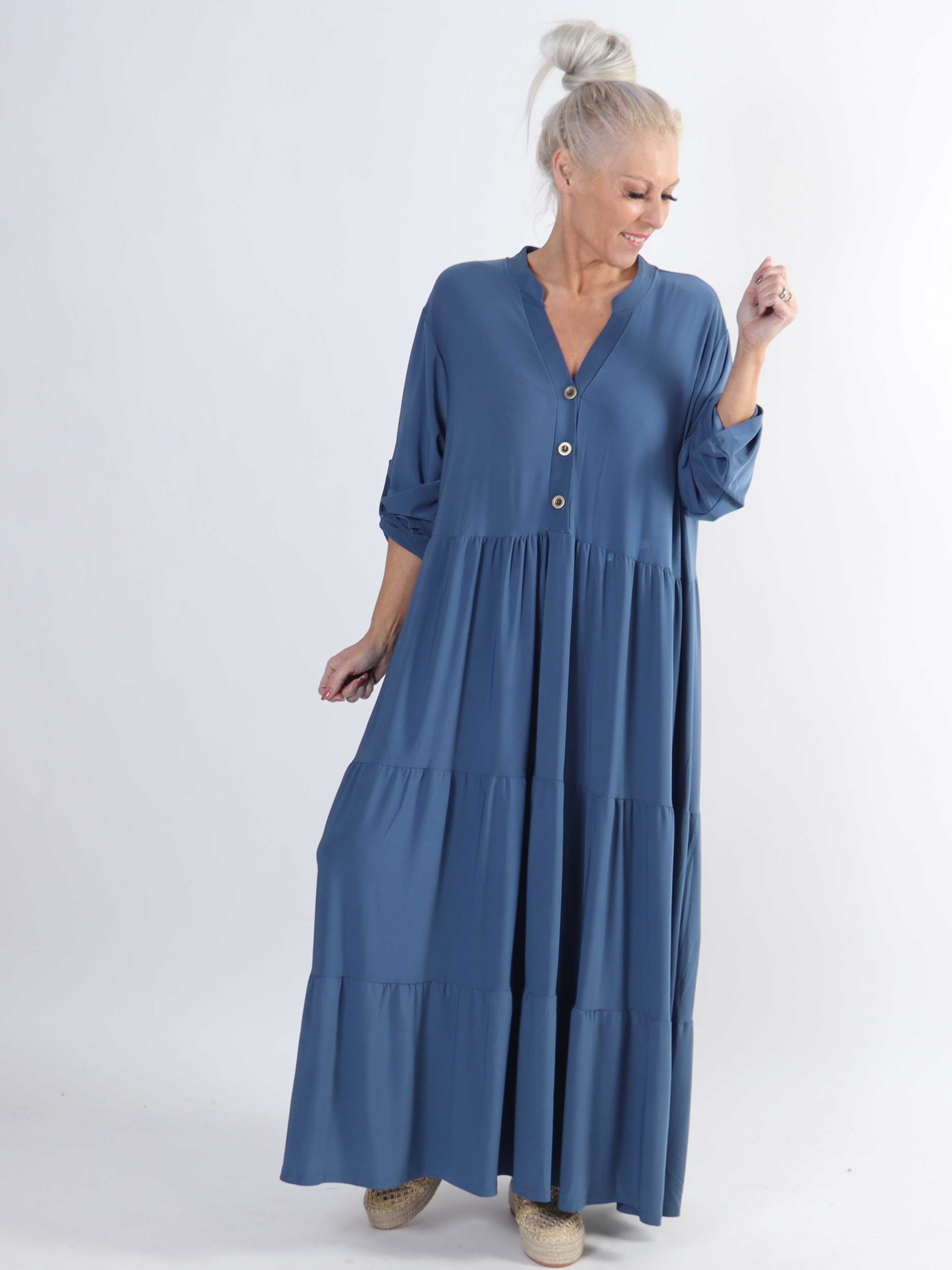 Milano Plain - Lång enfärgad plus size klänning med lager på lager look