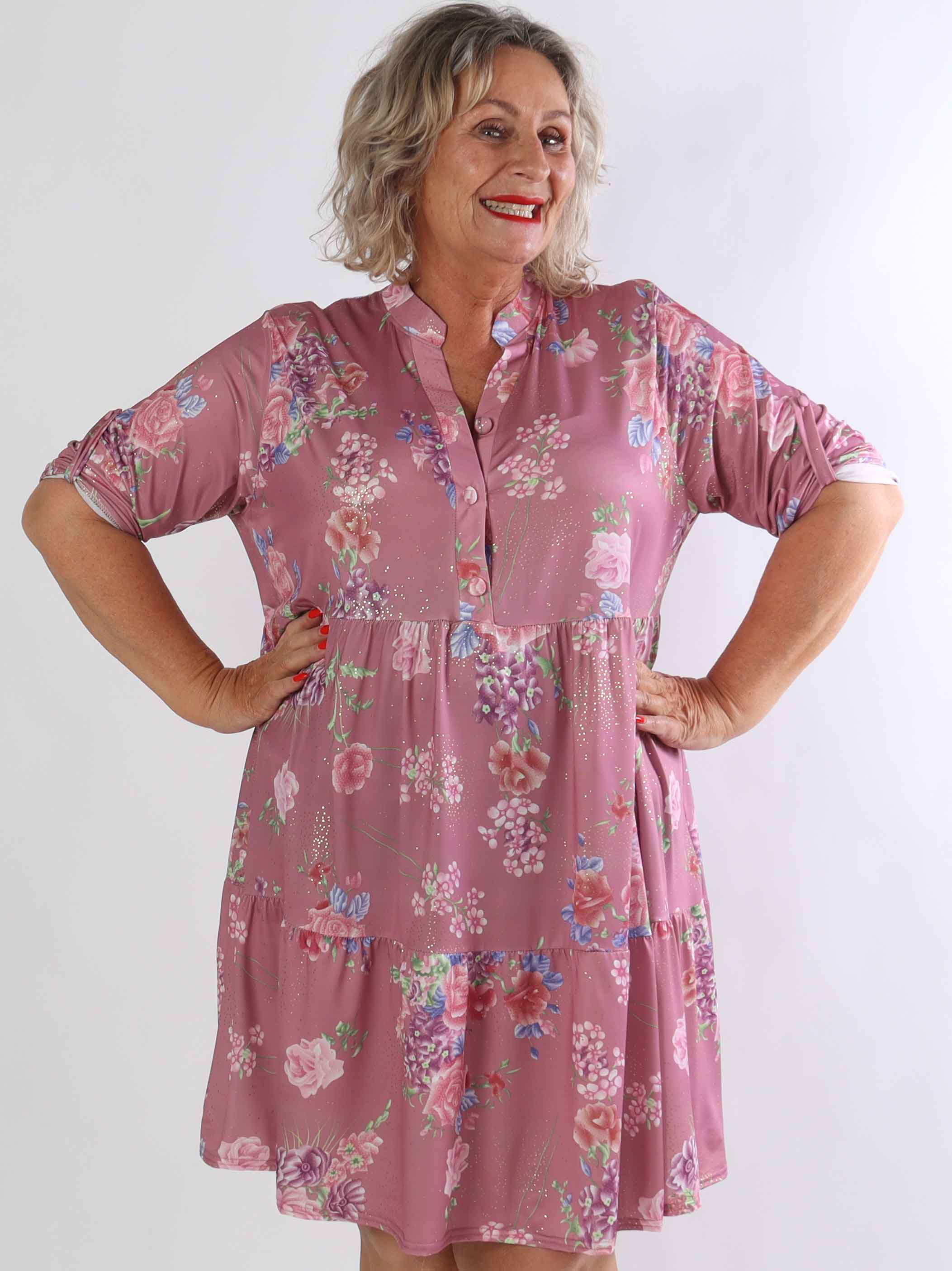 Milano Bouquet Midi - Plus size kjole med smukt blomsterprint og diskret guldglimmer