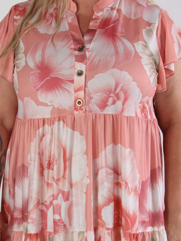 Milano Peony Midi S/S - Blommig plus size klänning med lager på lager look