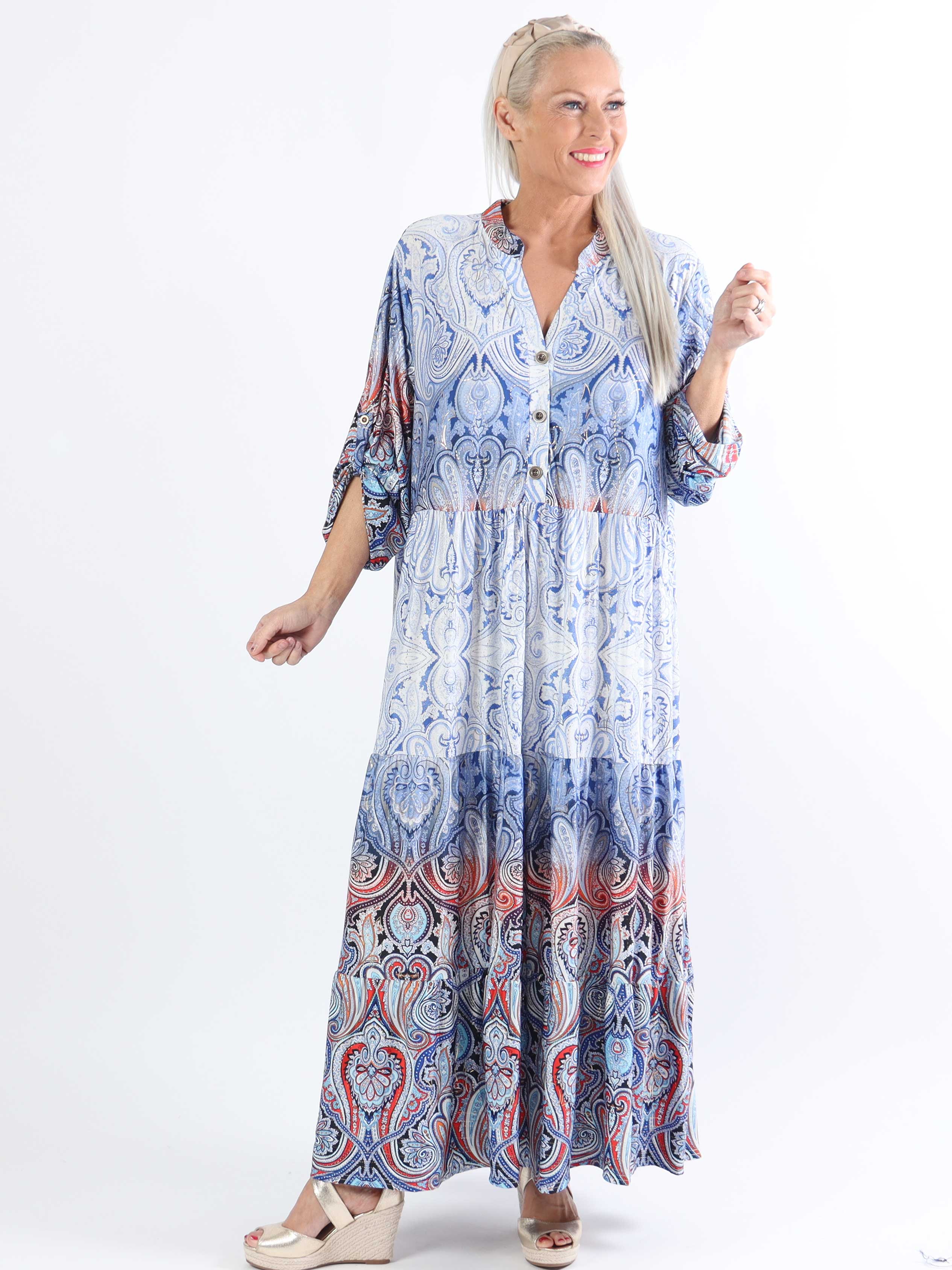 Milano Tamaria - Lång plus size-klänning med fint tryck i lager-på-lager-look
