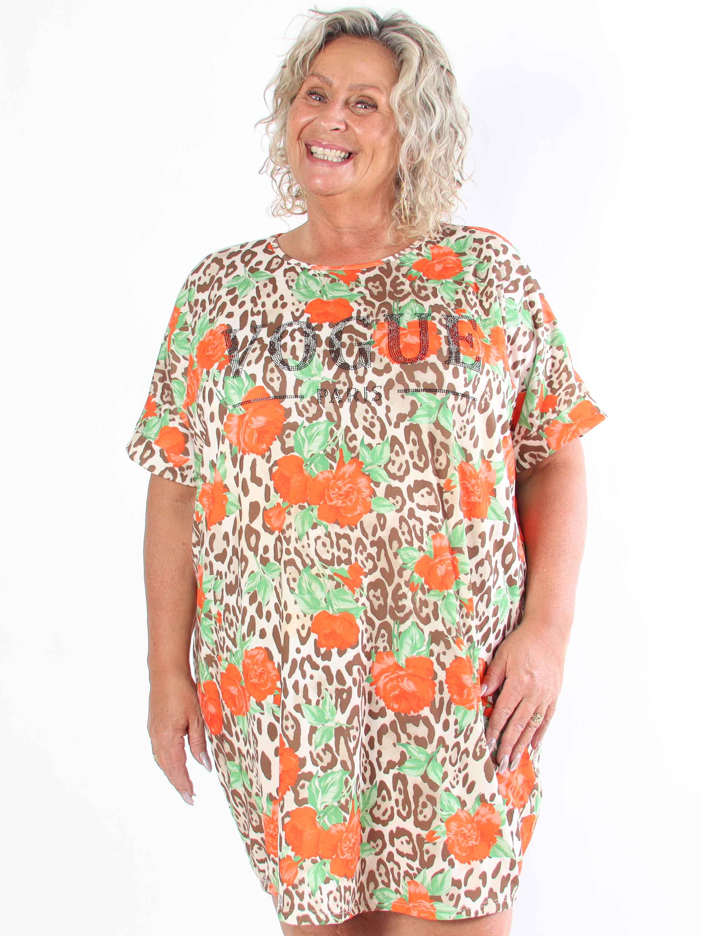 Mintu Leo Dress - Plus size t-shirtklänning i bomull med leopardtryck