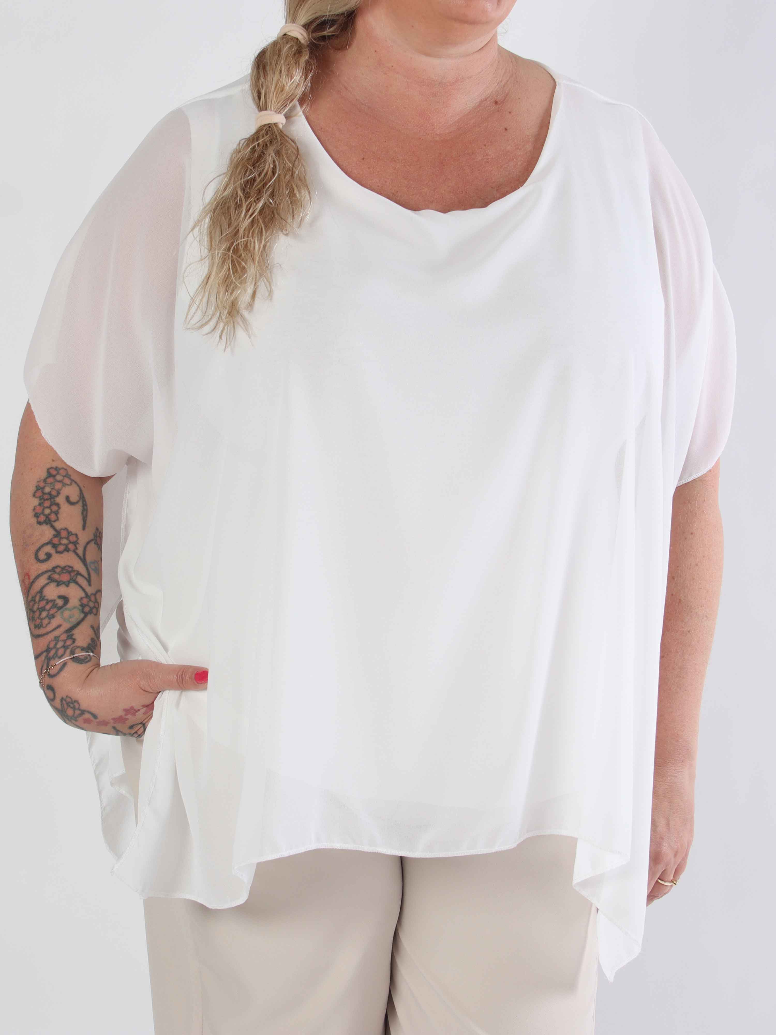 Mirabella Plain Shirt - Söt tunika i plusstorlek med löst chiffonglager
