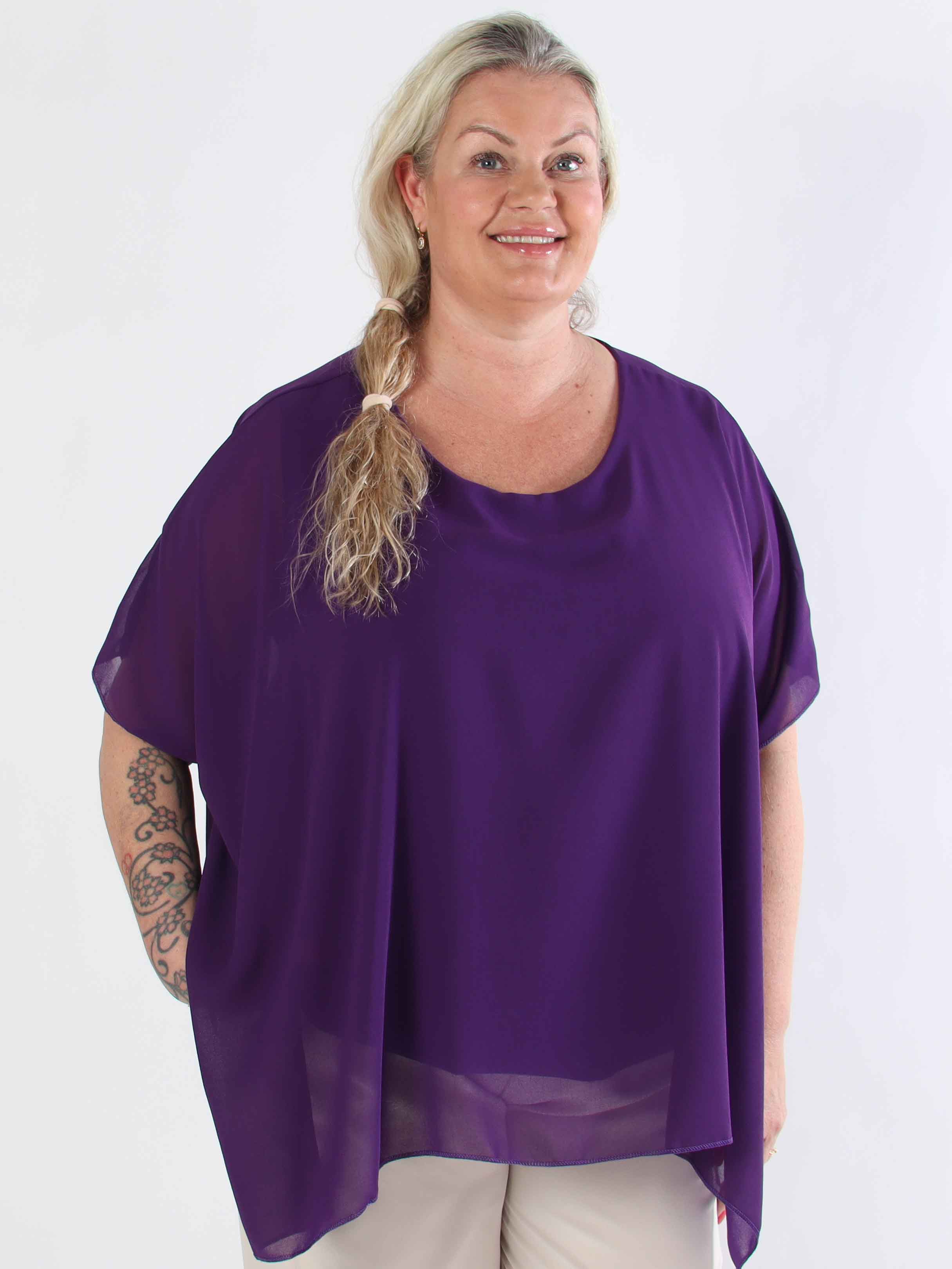 Mirabella Plain Shirt - Söt tunika i plusstorlek med löst chiffonglager