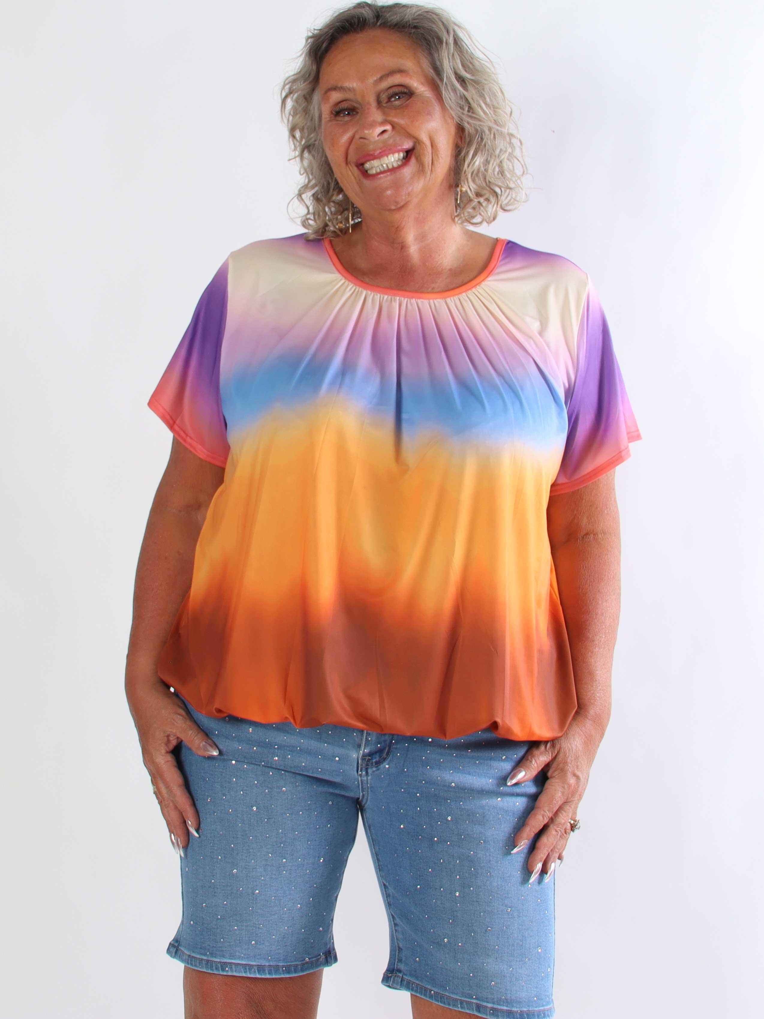 Miracle Batik - Plus size t-shirt i faded farver med elastik for enden