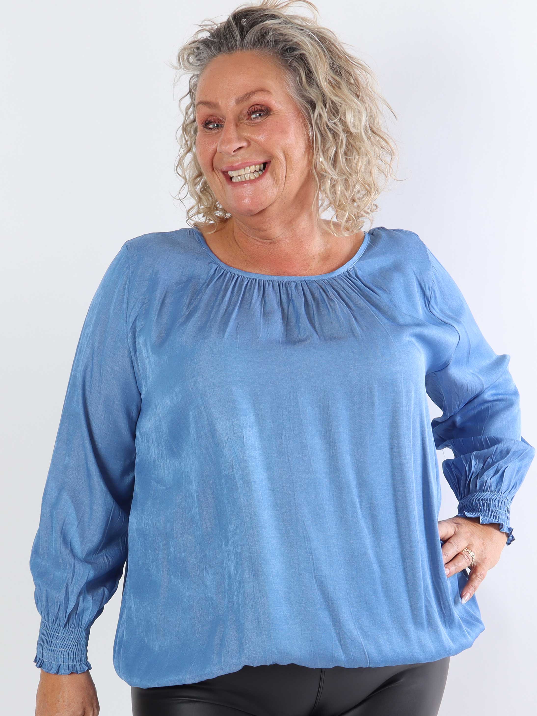 Miracle Denim Shirt L/S - Blus i plusstorlek med resår i nederkanten