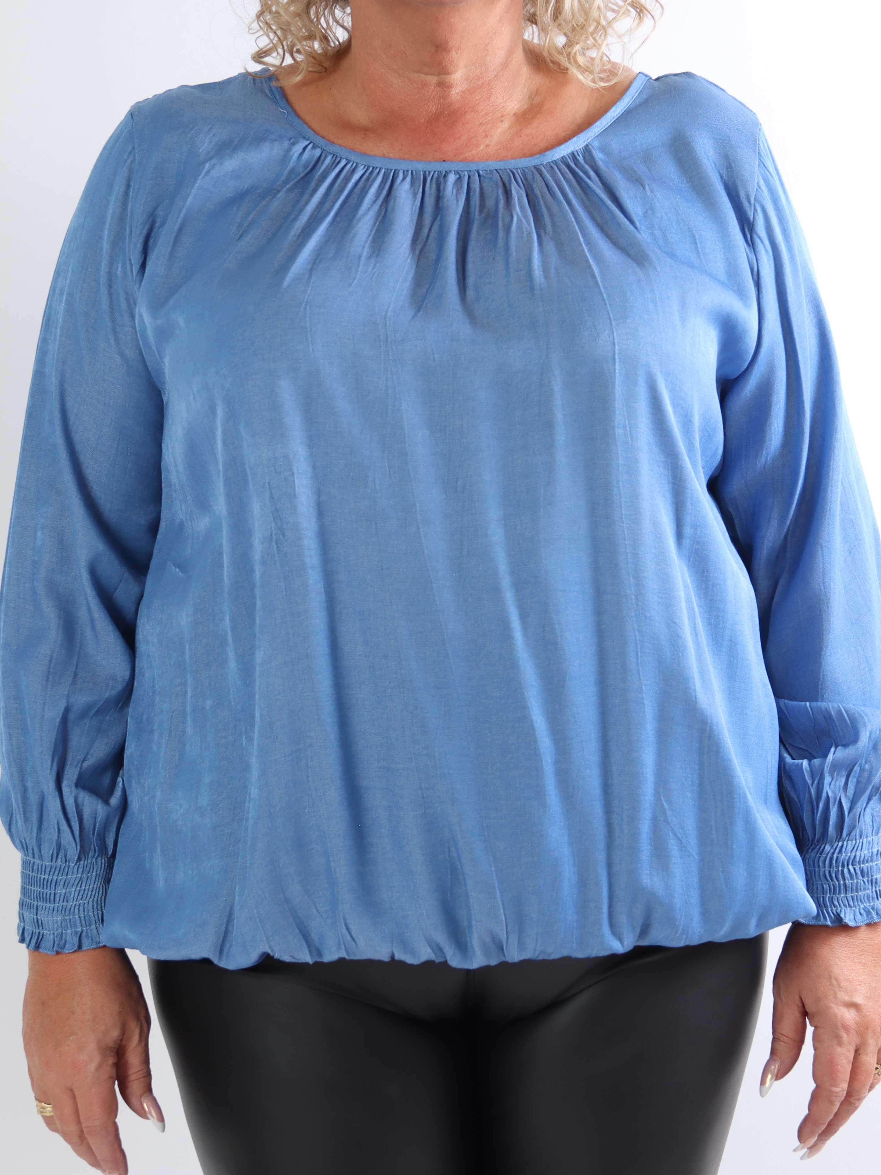 Miracle Denim Shirt L/S - Blus i plusstorlek med resår i nederkanten