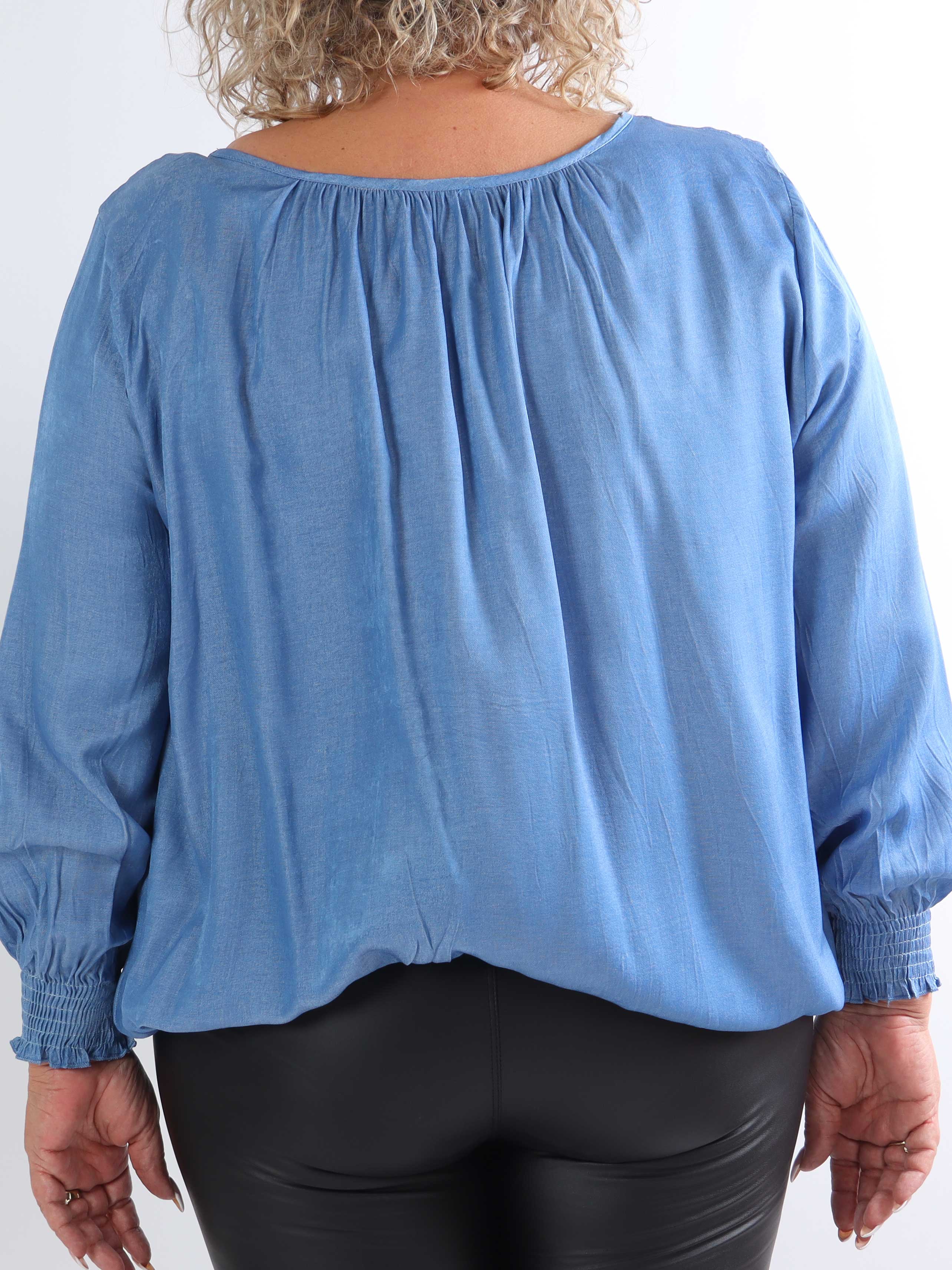 Miracle Denim Shirt L/S - Blus i plusstorlek med resår i nederkanten