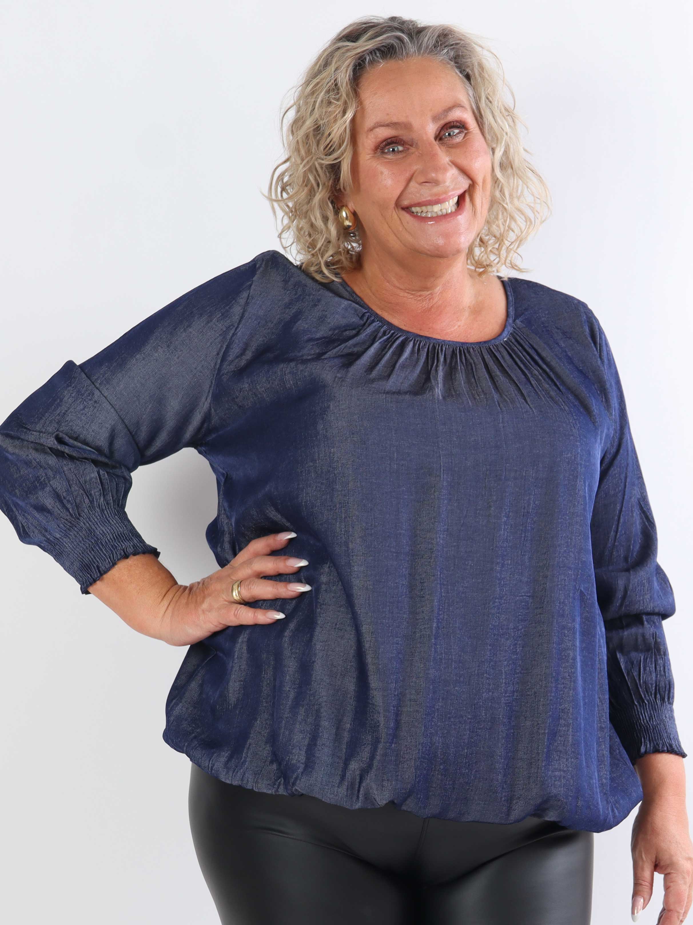 Miracle Denim Shirt L/S - Blus i plusstorlek med resår i nederkanten