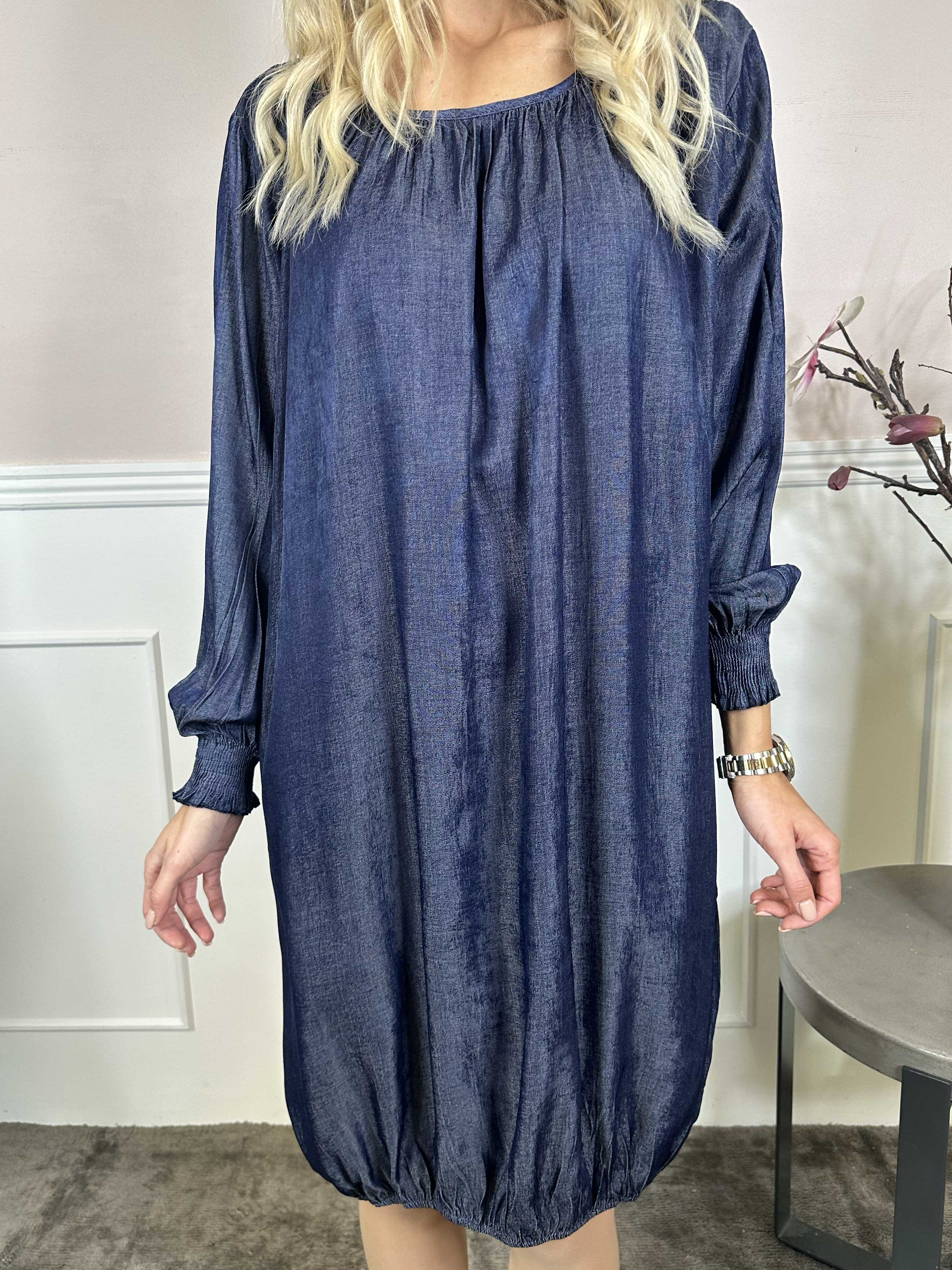 Miracle Denim Dress L/S - Klänning med resår i nederkanten och långa ärmar