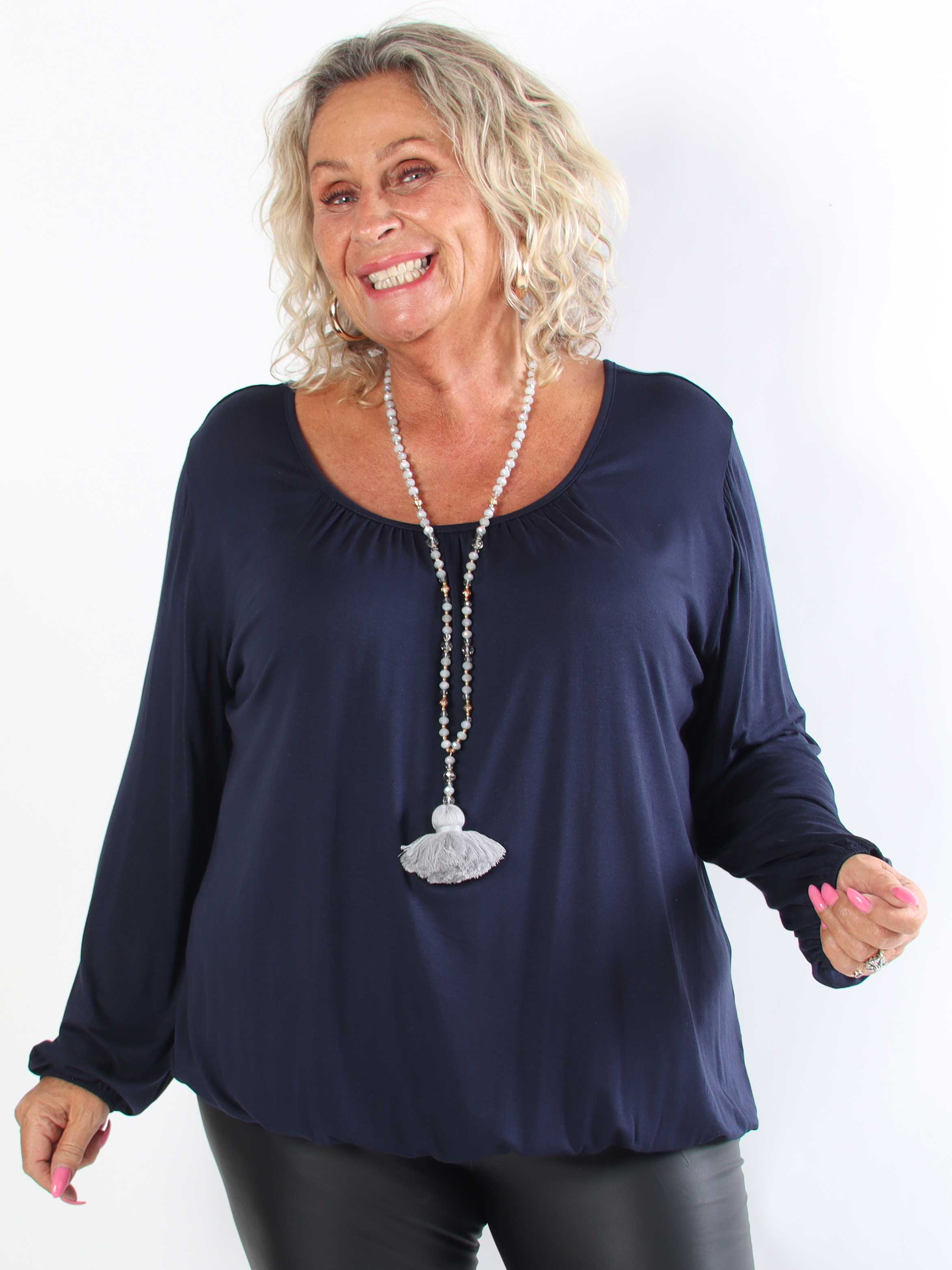 Miracle L/S - Skønneste basis plus size bluse med elastik for enden