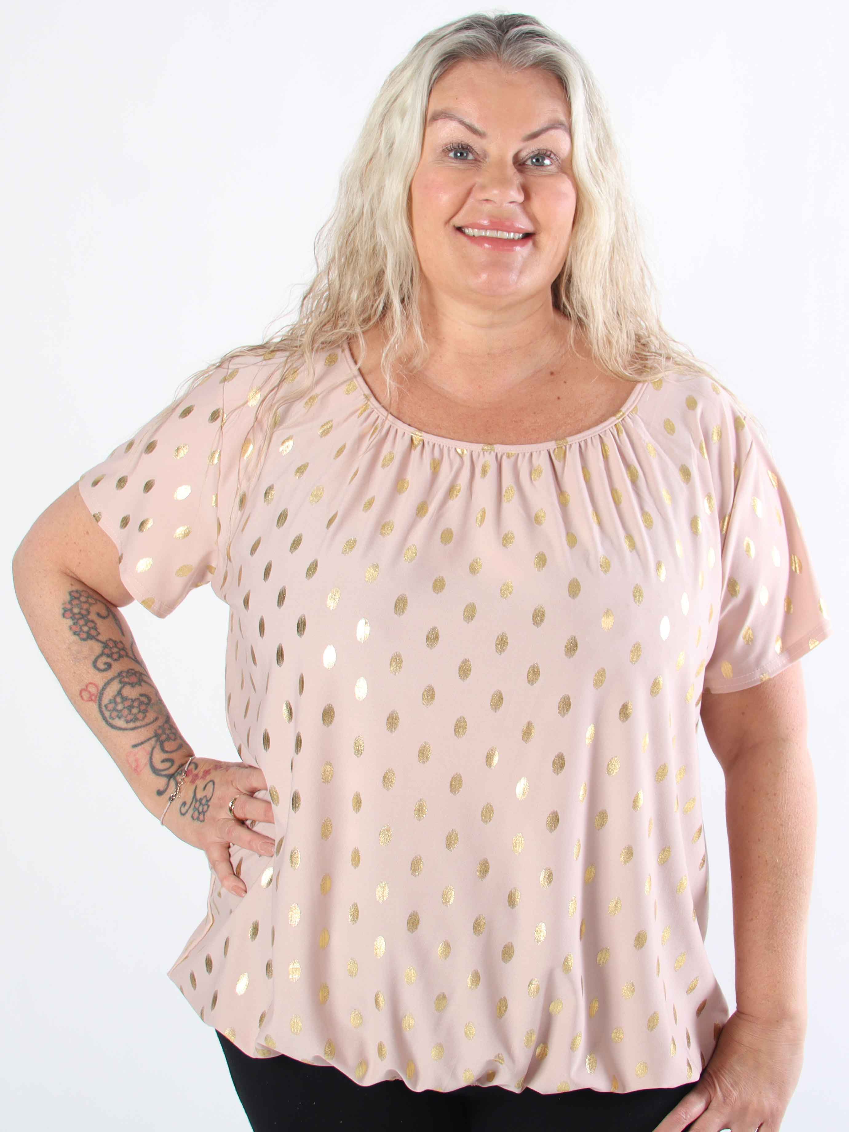 Miracle Dot T-shirt - Elastisk plus size blus med guldprickar på