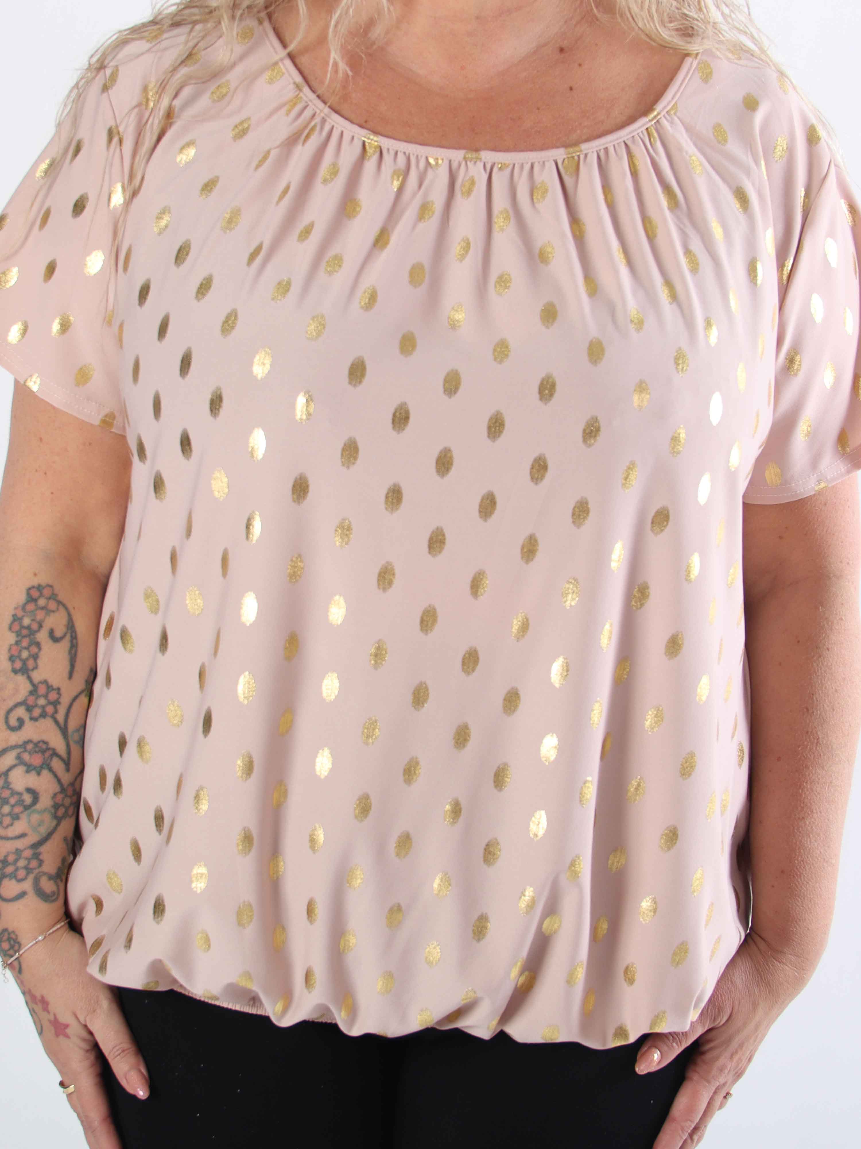 Miracle Dot T-shirt - Elastisk plus size blus med guldprickar på