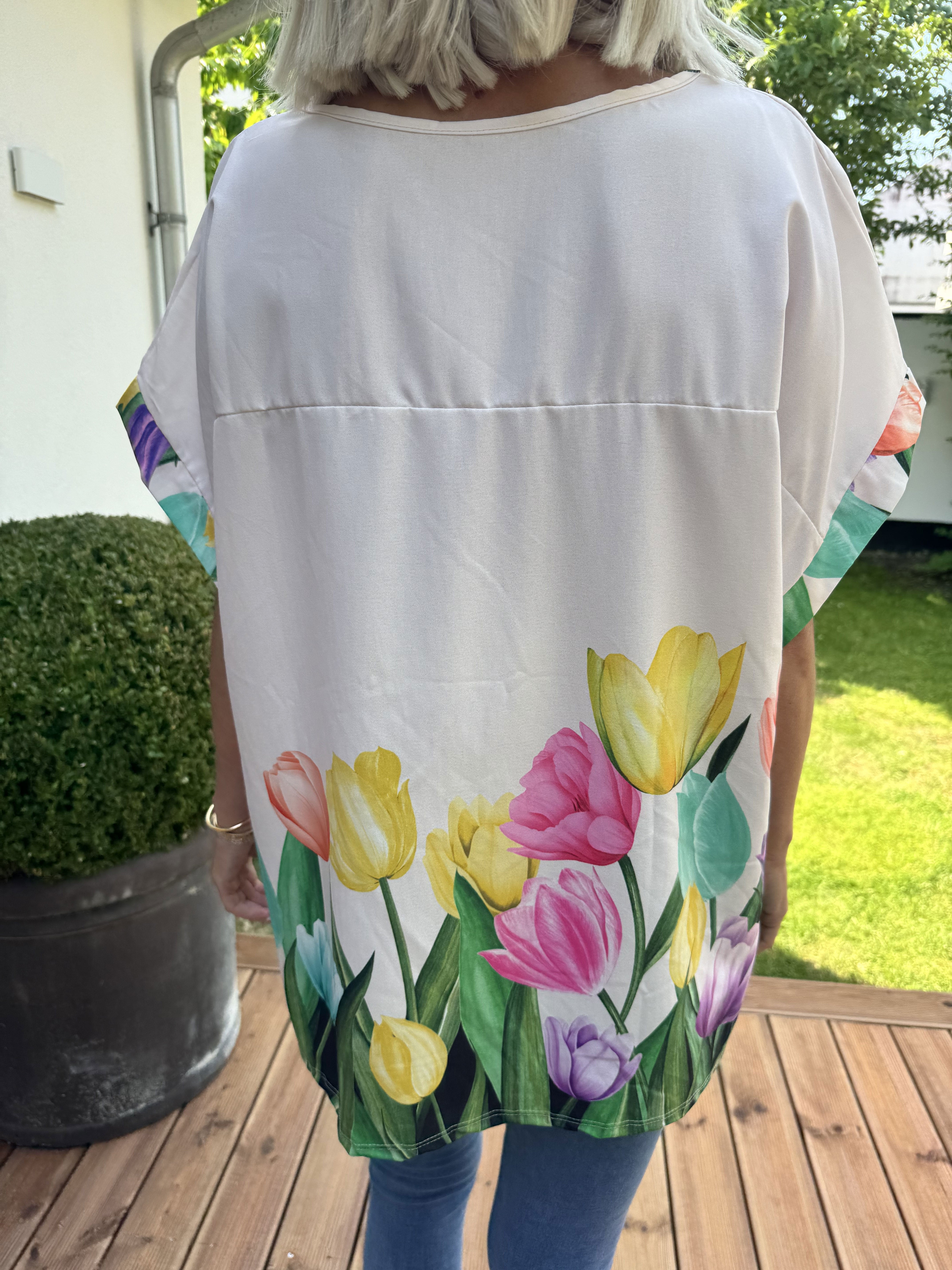 Montana - Blus med kort ärm och tulpanmotiv
