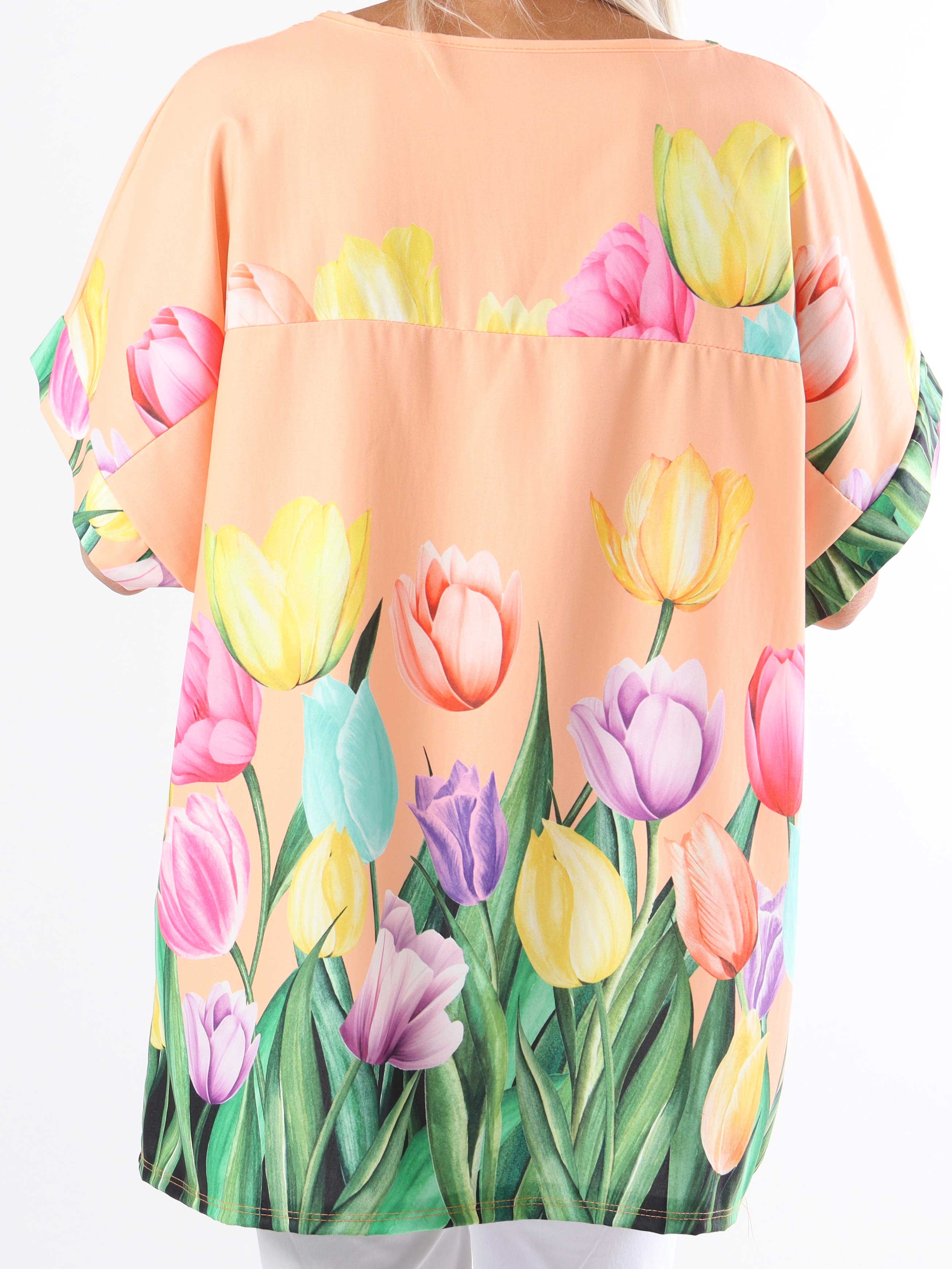 Montana - Plus size-blus med korta ärmar och tulpanmotiv