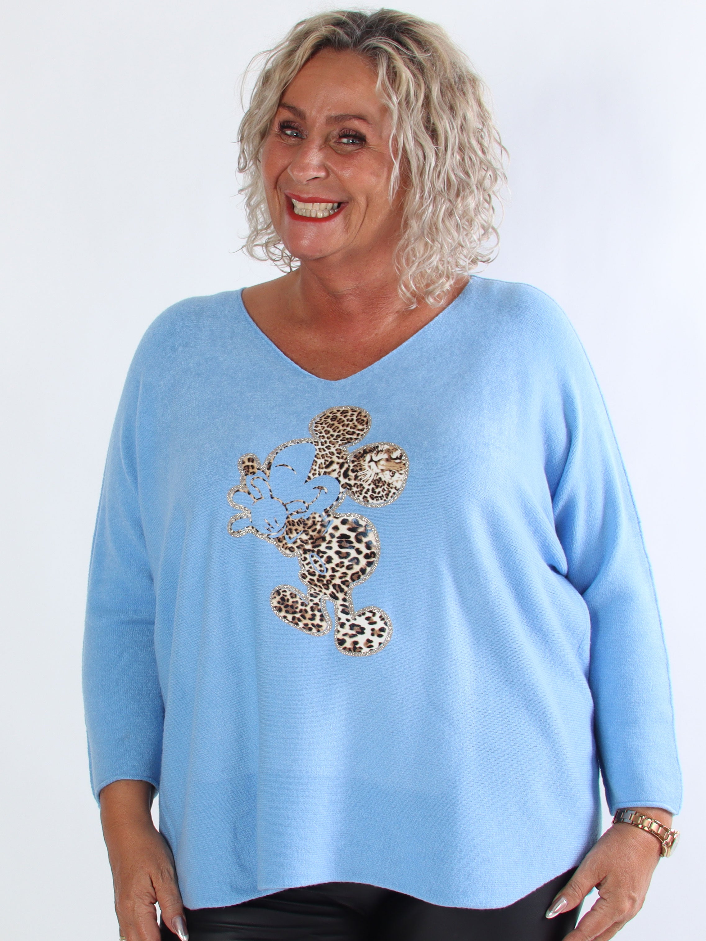 Mouse - Mjuk plus size tröja med mickey tryck i leopardmönster