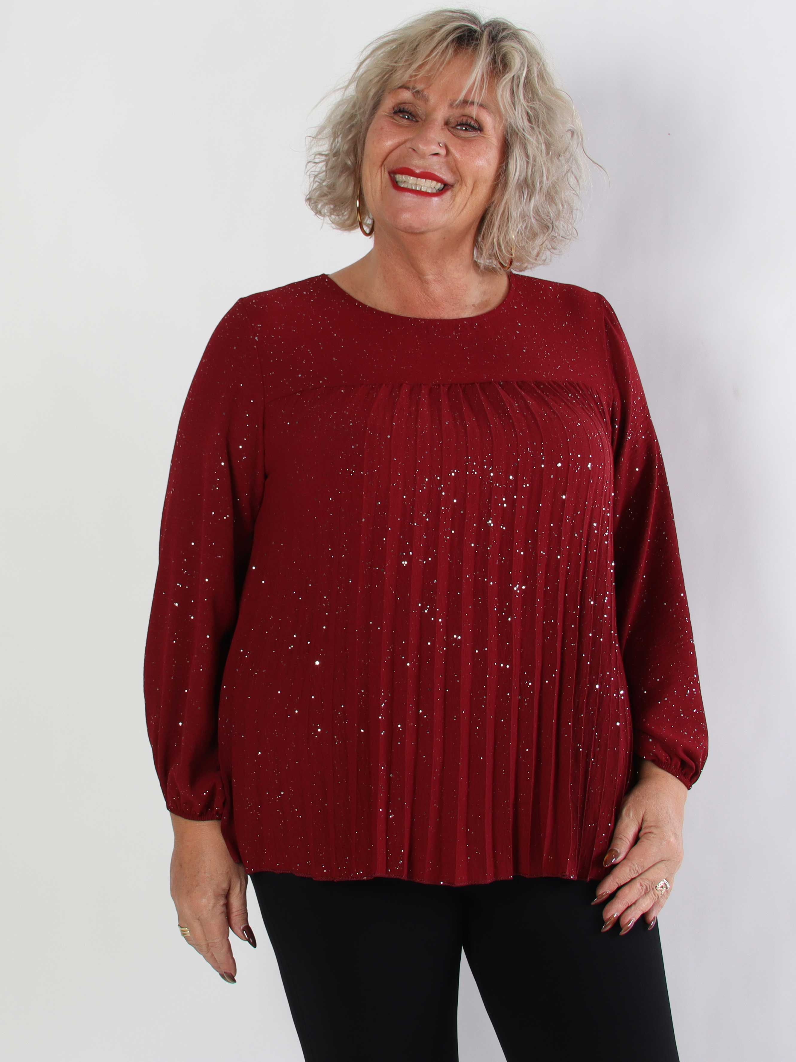 Nancy Glitter Shirt L/S - Plisserad plus size blus med glitter