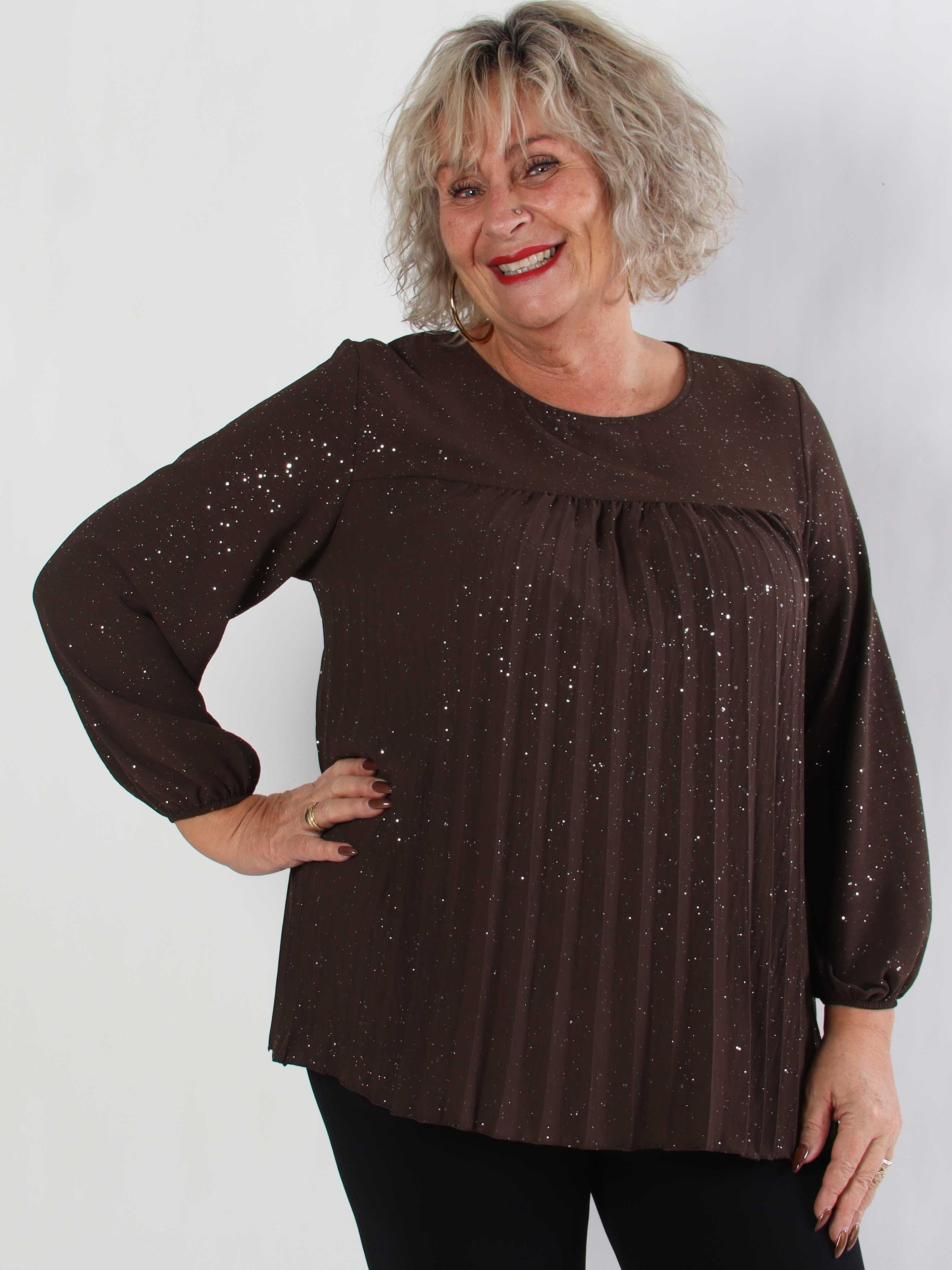 Nancy Glitter Shirt L/S - Plisserad plus size blus med glitter