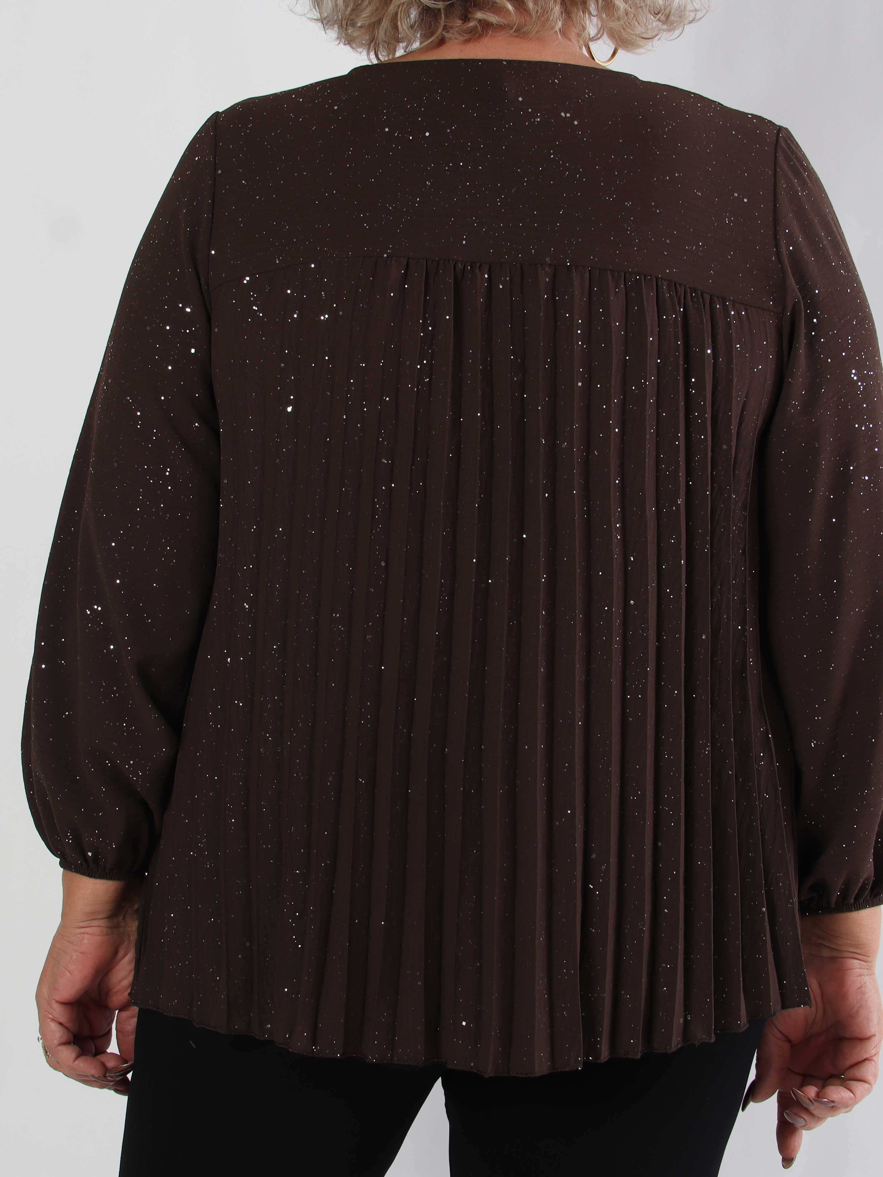 Nancy Glitter Shirt L/S - Plisserad plus size blus med glitter