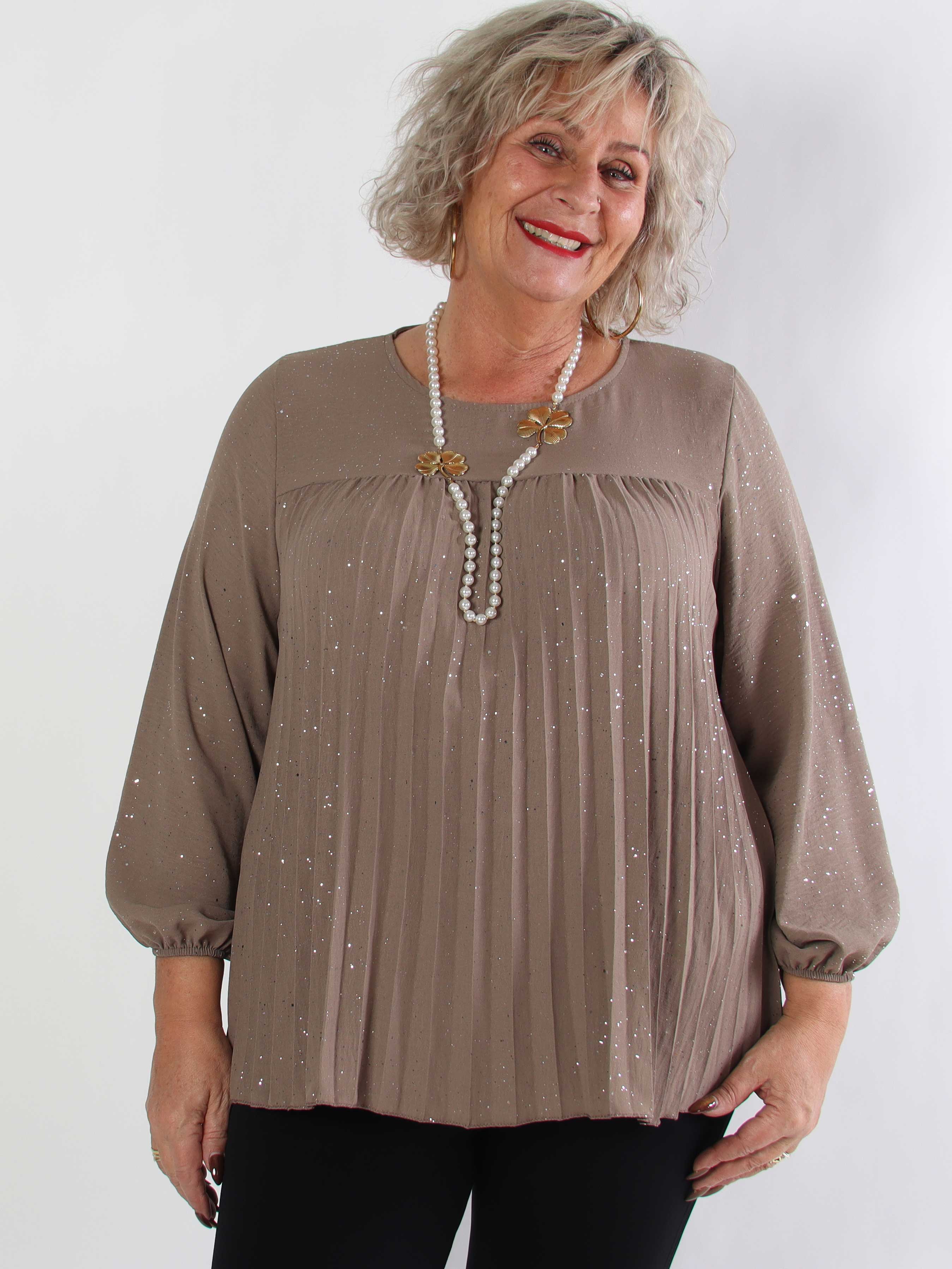 Nancy Glitter Shirt L/S - Plisserad plus size blus med glitter