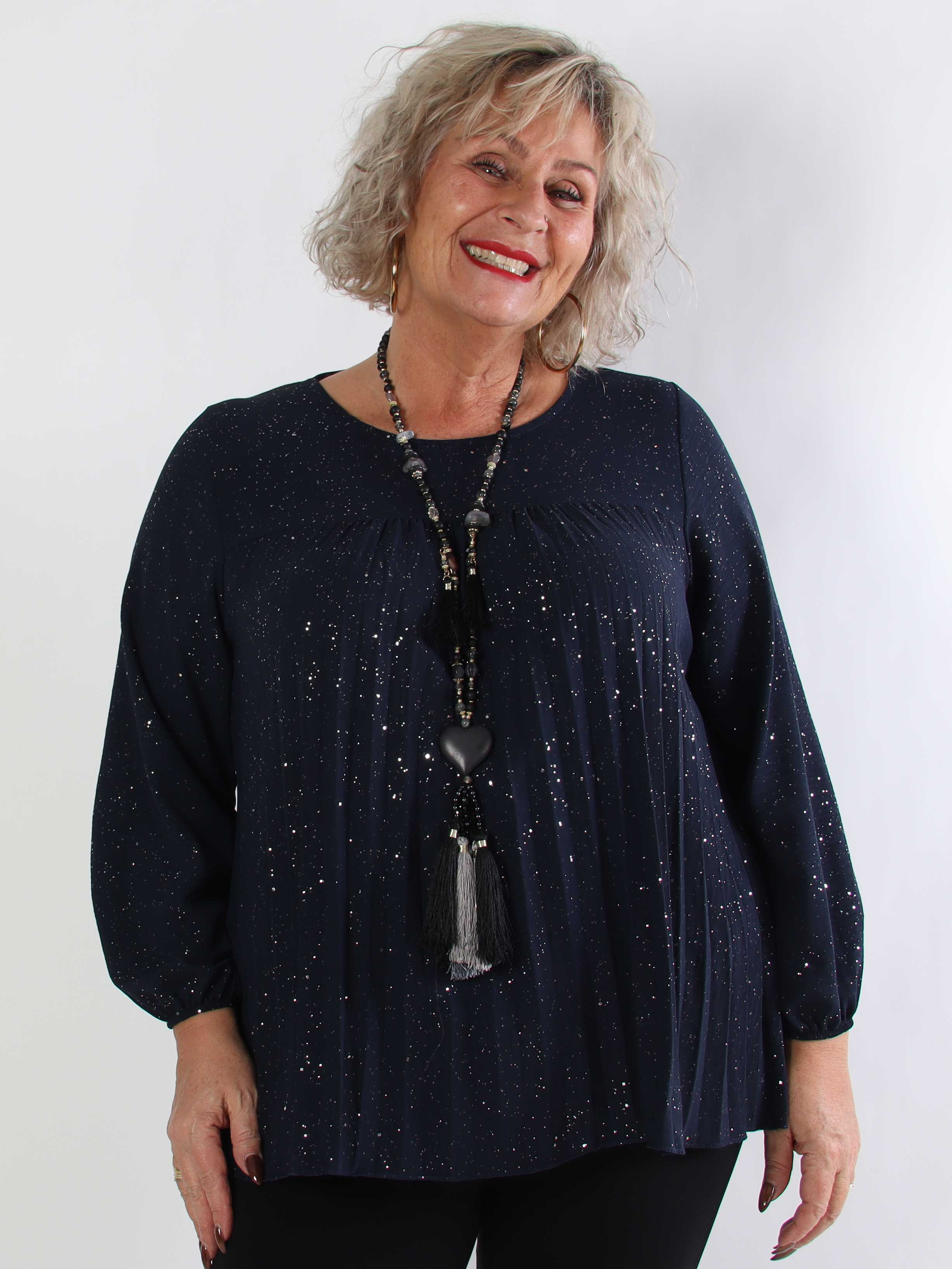 Nancy Glitter Shirt L/S - Plisserad plus size blus med glitter