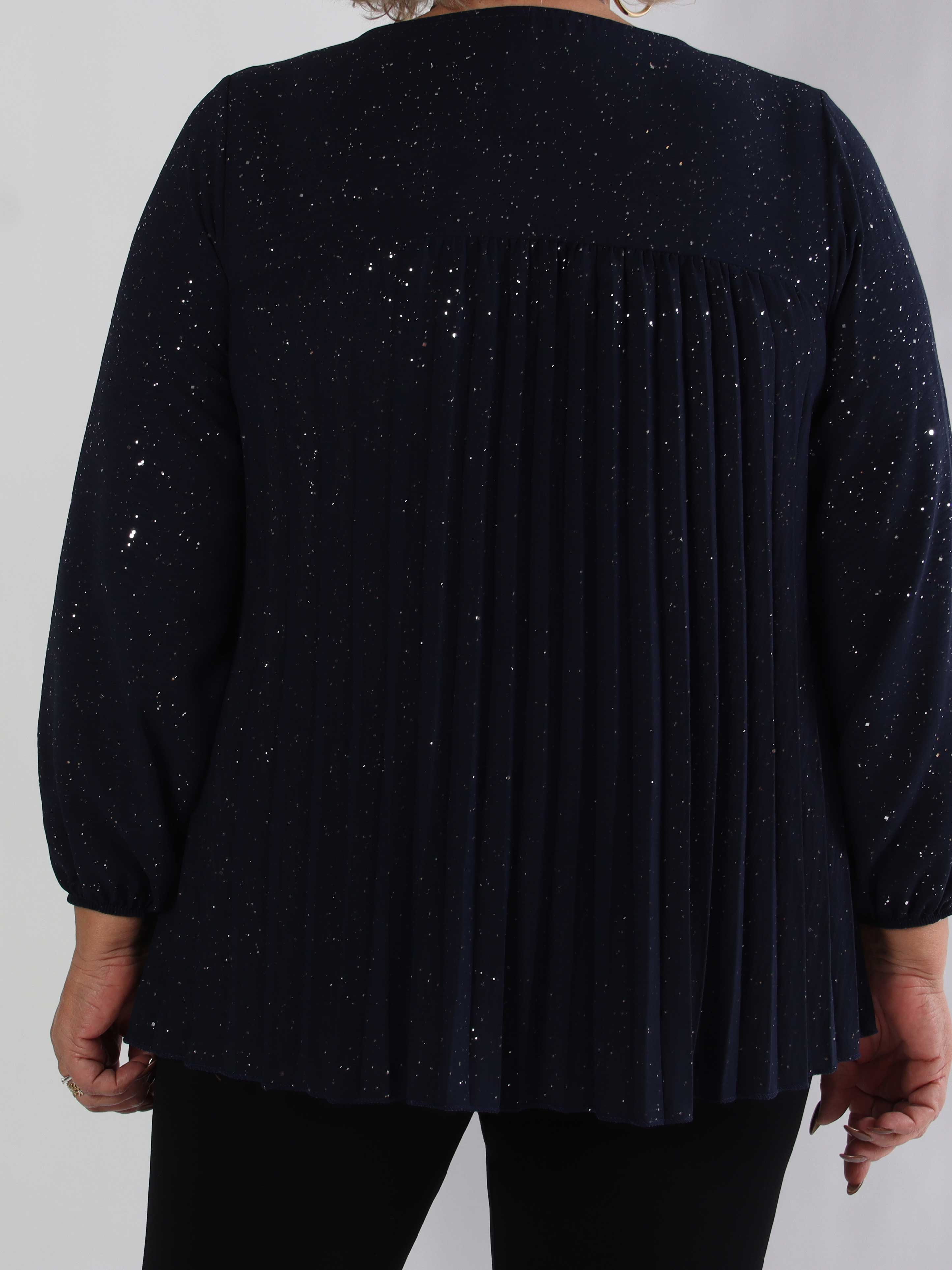 Nancy Glitter Shirt L/S - Plisserad plus size blus med glitter