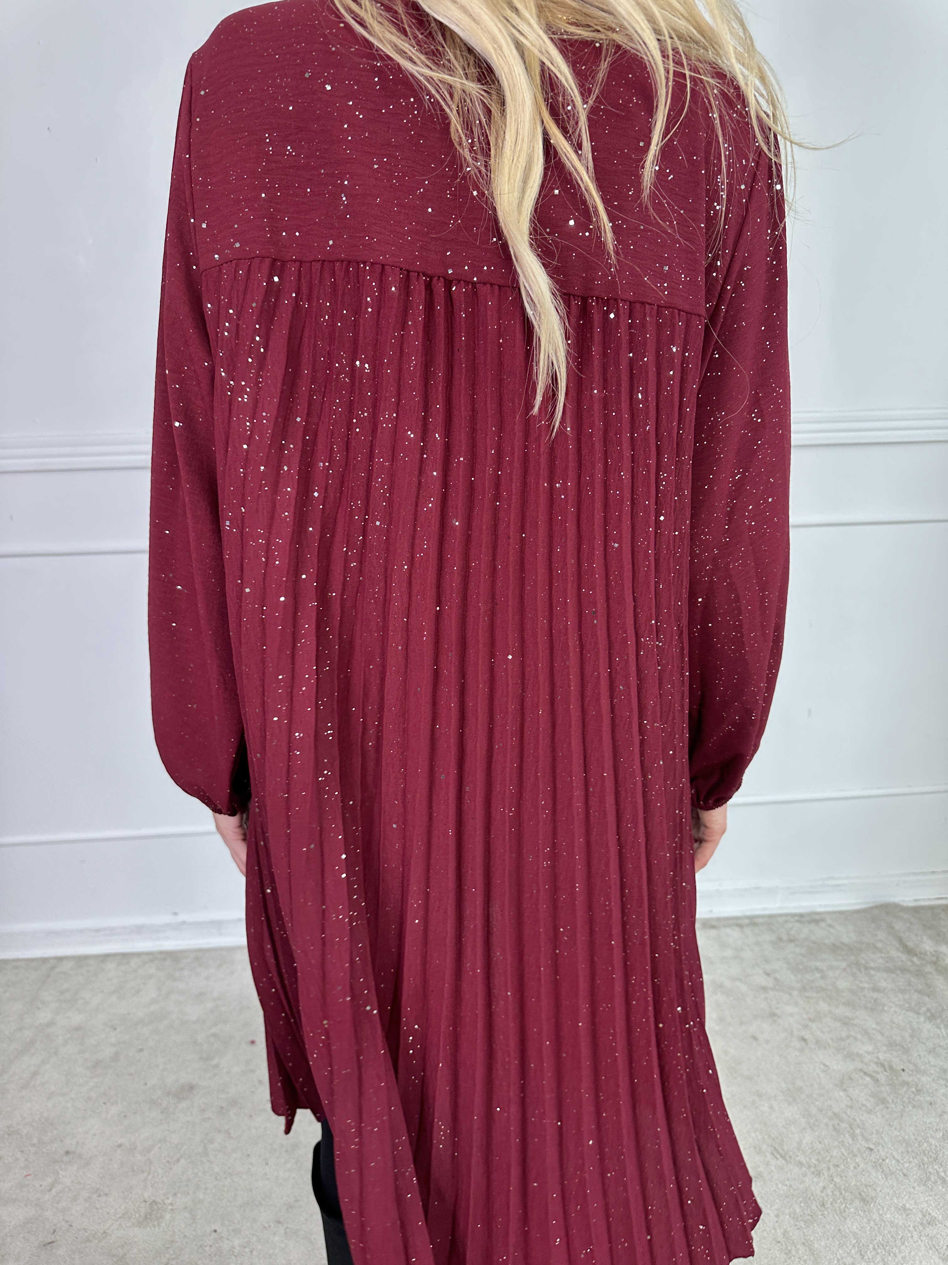Nancy Glitter Short L/S - Plisserad klänning med fickor och glitter
