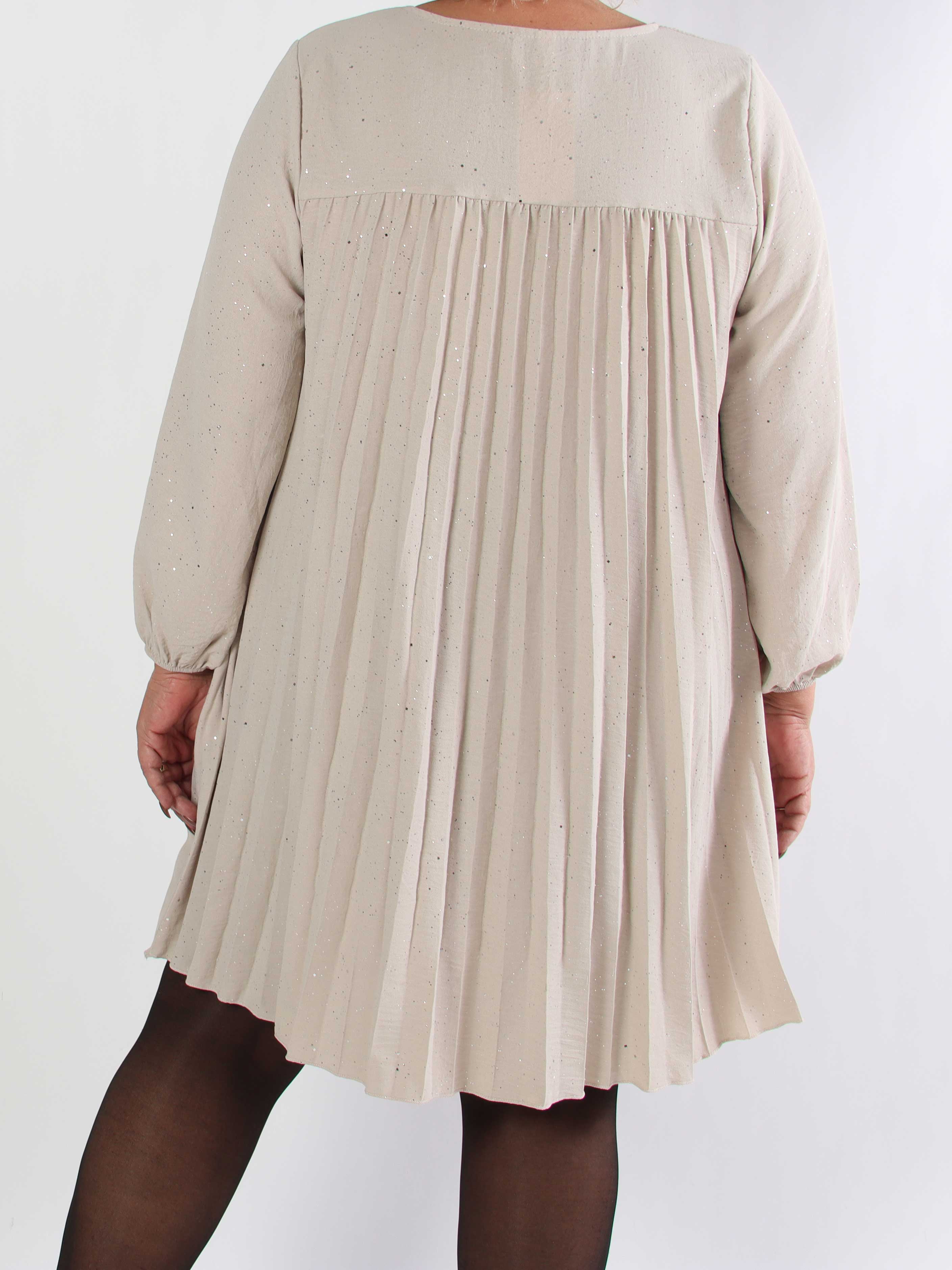 Nancy Glitter Short L/S - Plisserad plus size klänning med fickor och glitter