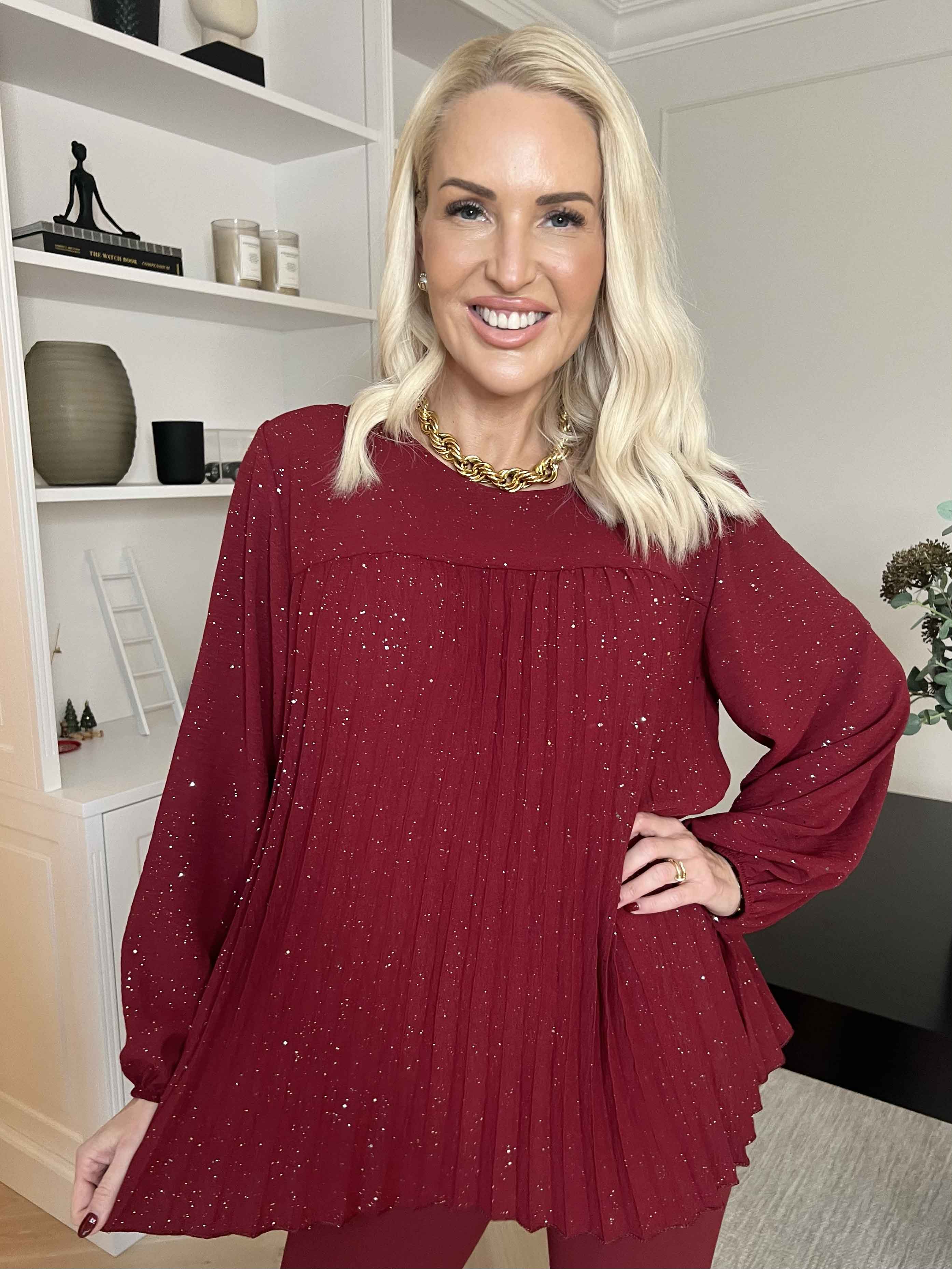Nancy Glitter Shirt L/S - Plisserad blus med glitter