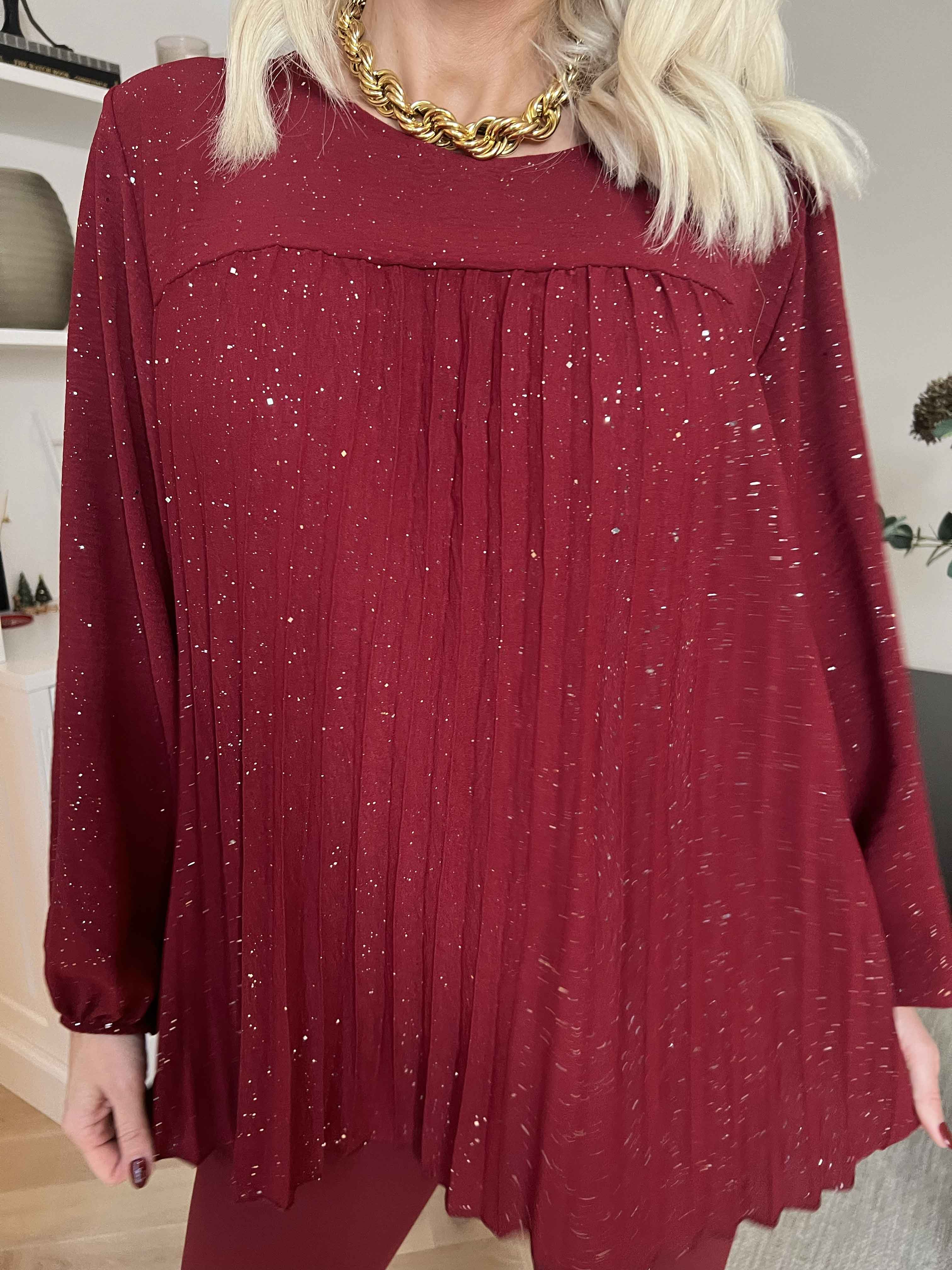 Nancy Glitter Shirt L/S - Plisserad blus med glitter