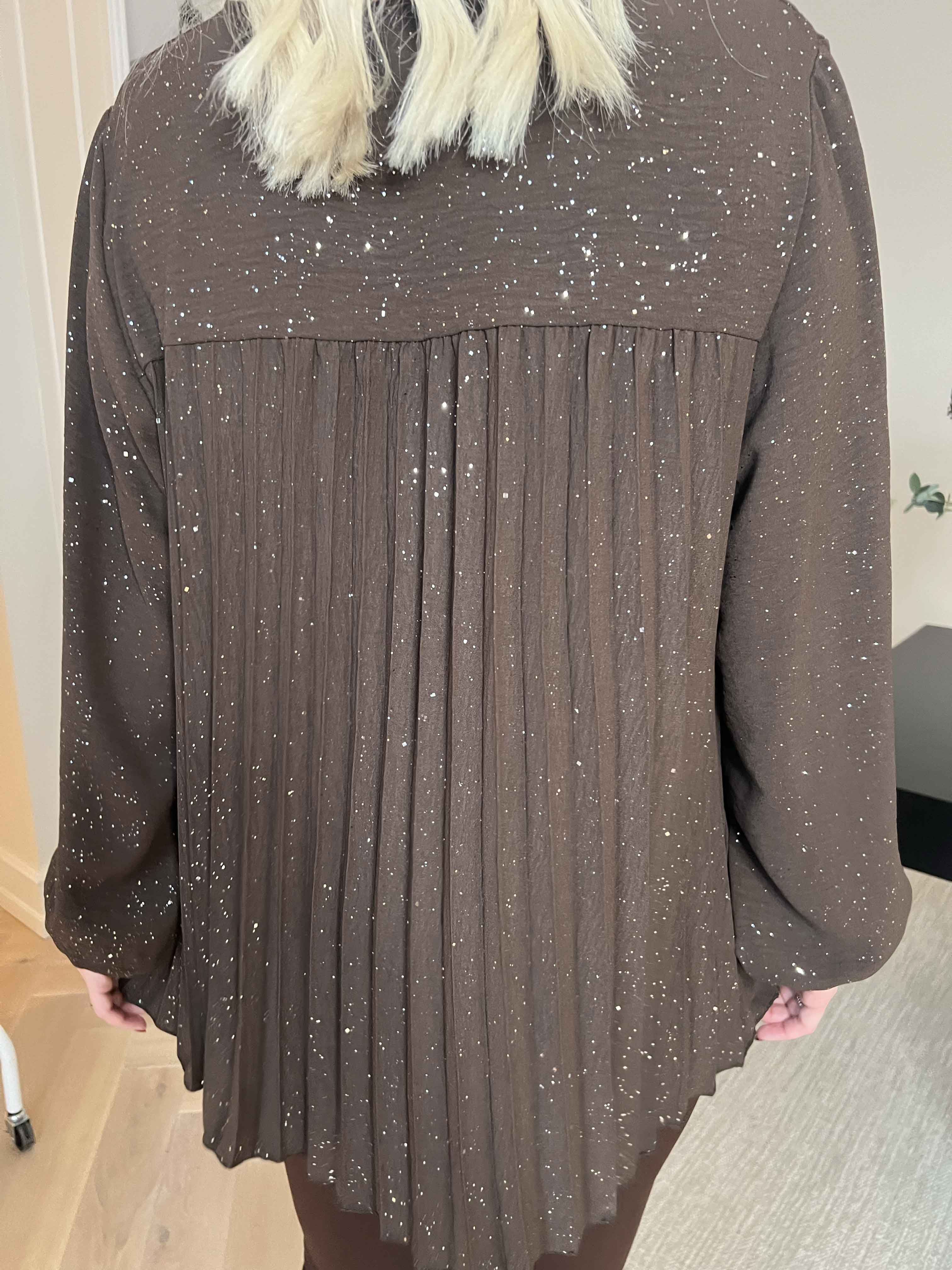 Nancy Glitter Shirt L/S - Plisserad blus med glitter