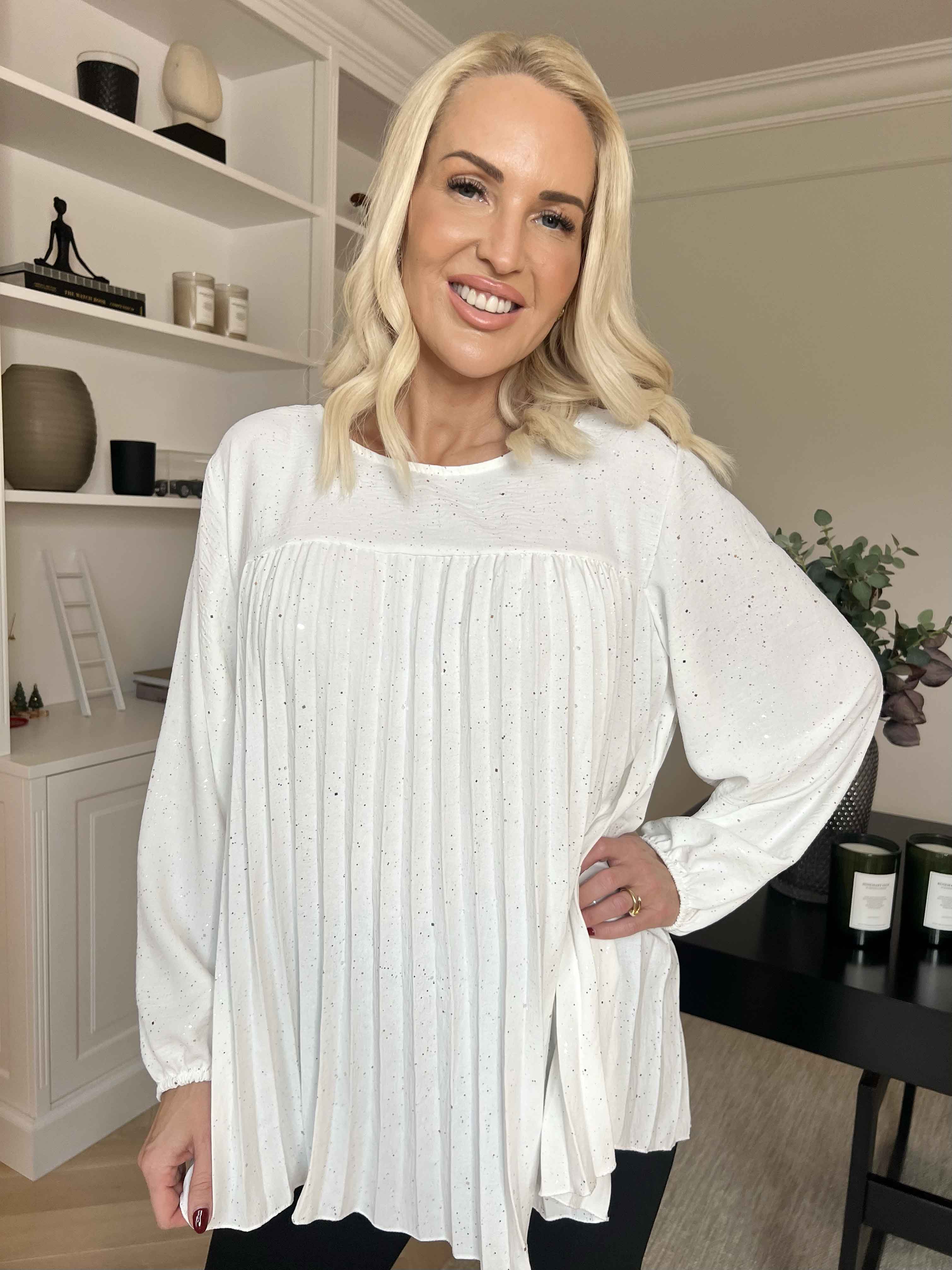 Nancy Glitter Shirt L/S - Plisserad blus med glitter