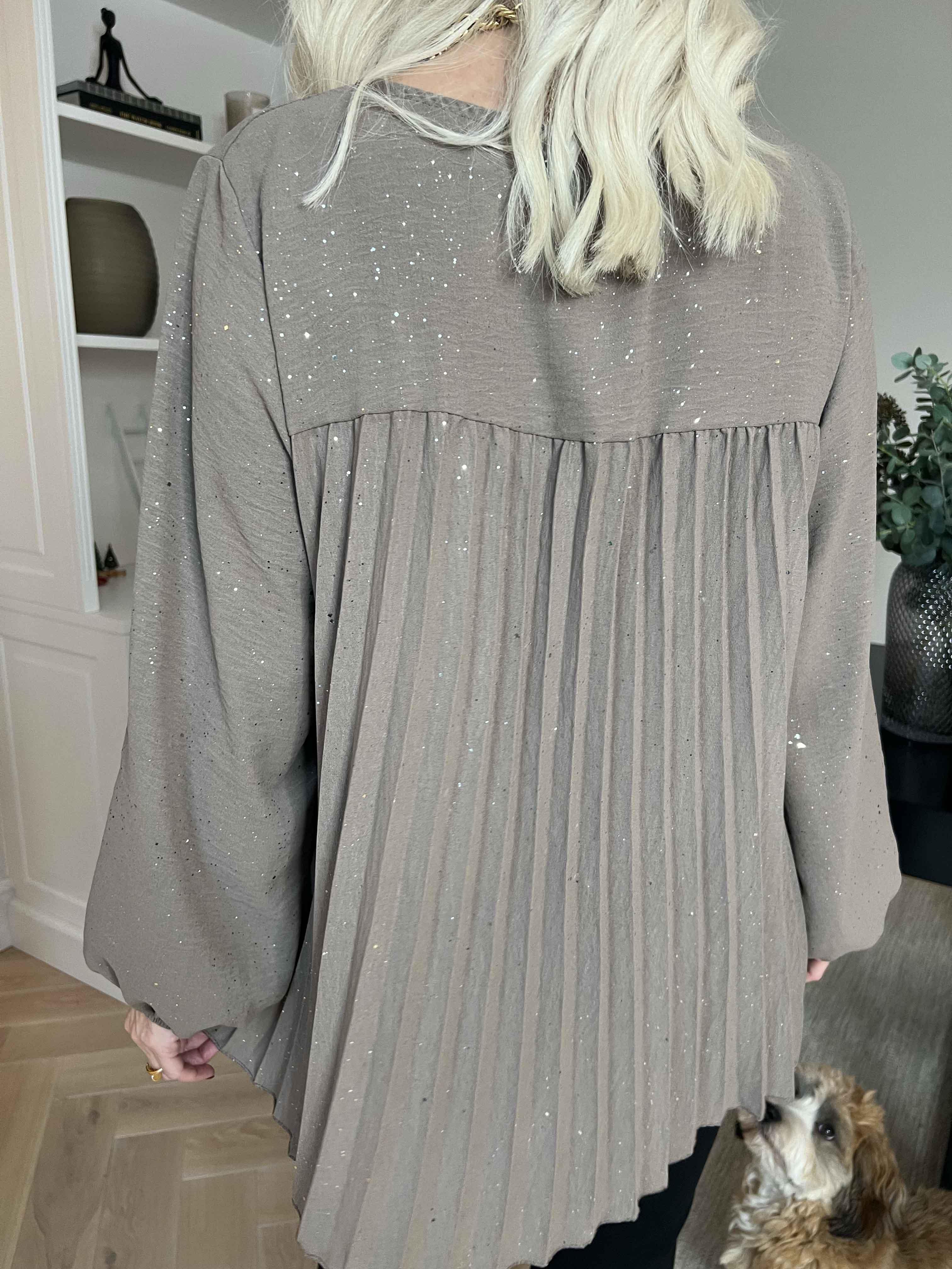 Nancy Glitter Shirt L/S - Plisserad blus med glitter