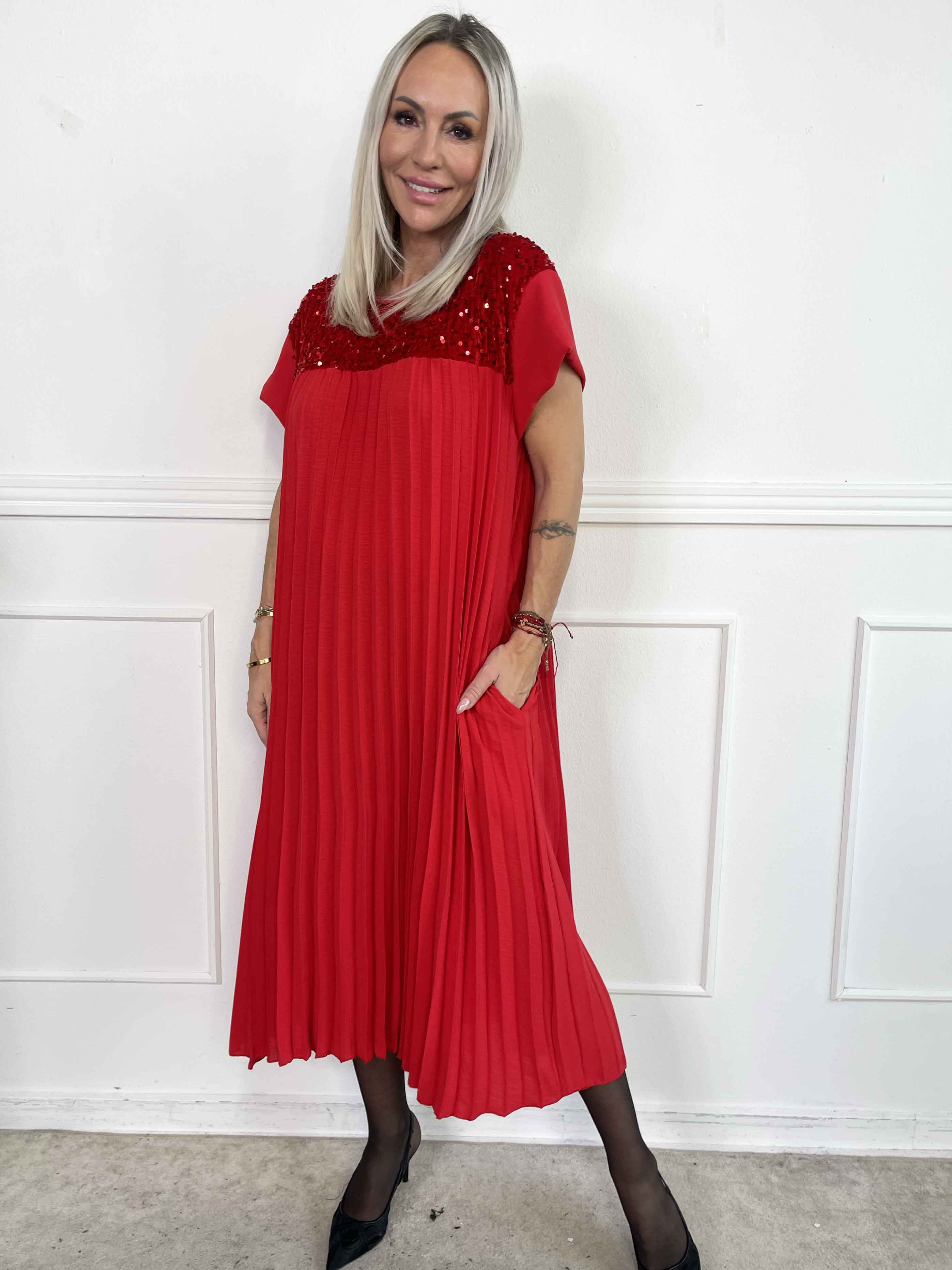 Nancy Party - Lång plisserad klänning med paljetter och velour