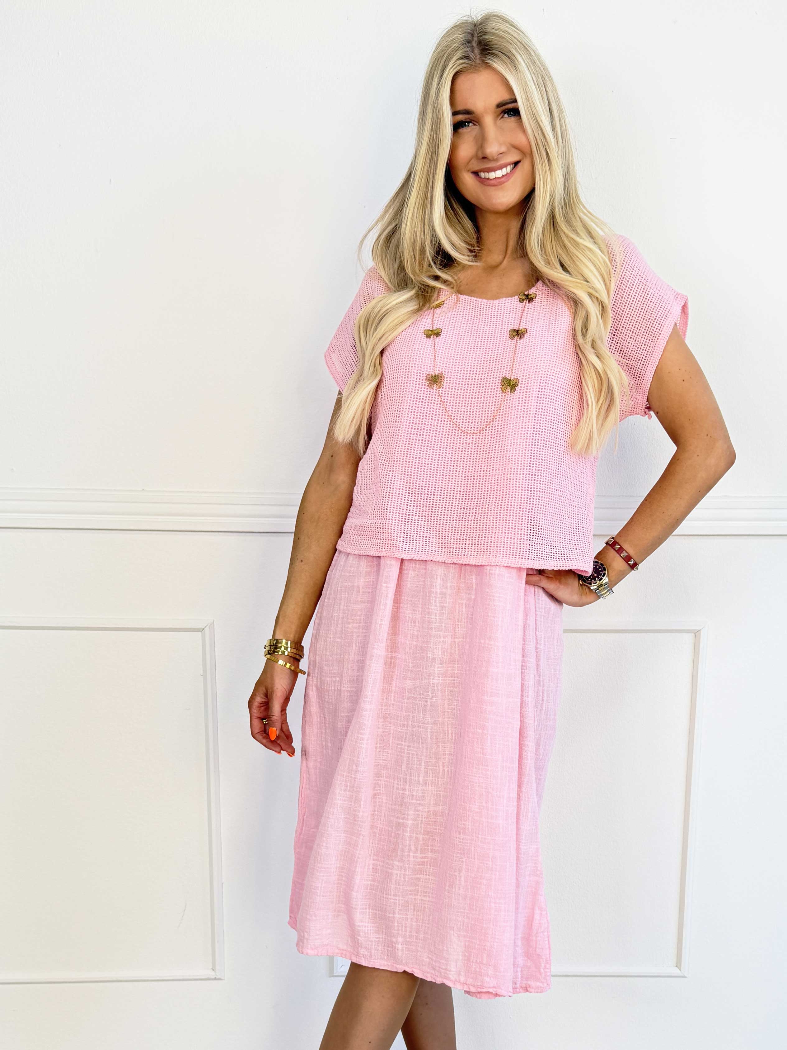 Nicka - Sød sommerkjole i bomuld med overdel i strikket net