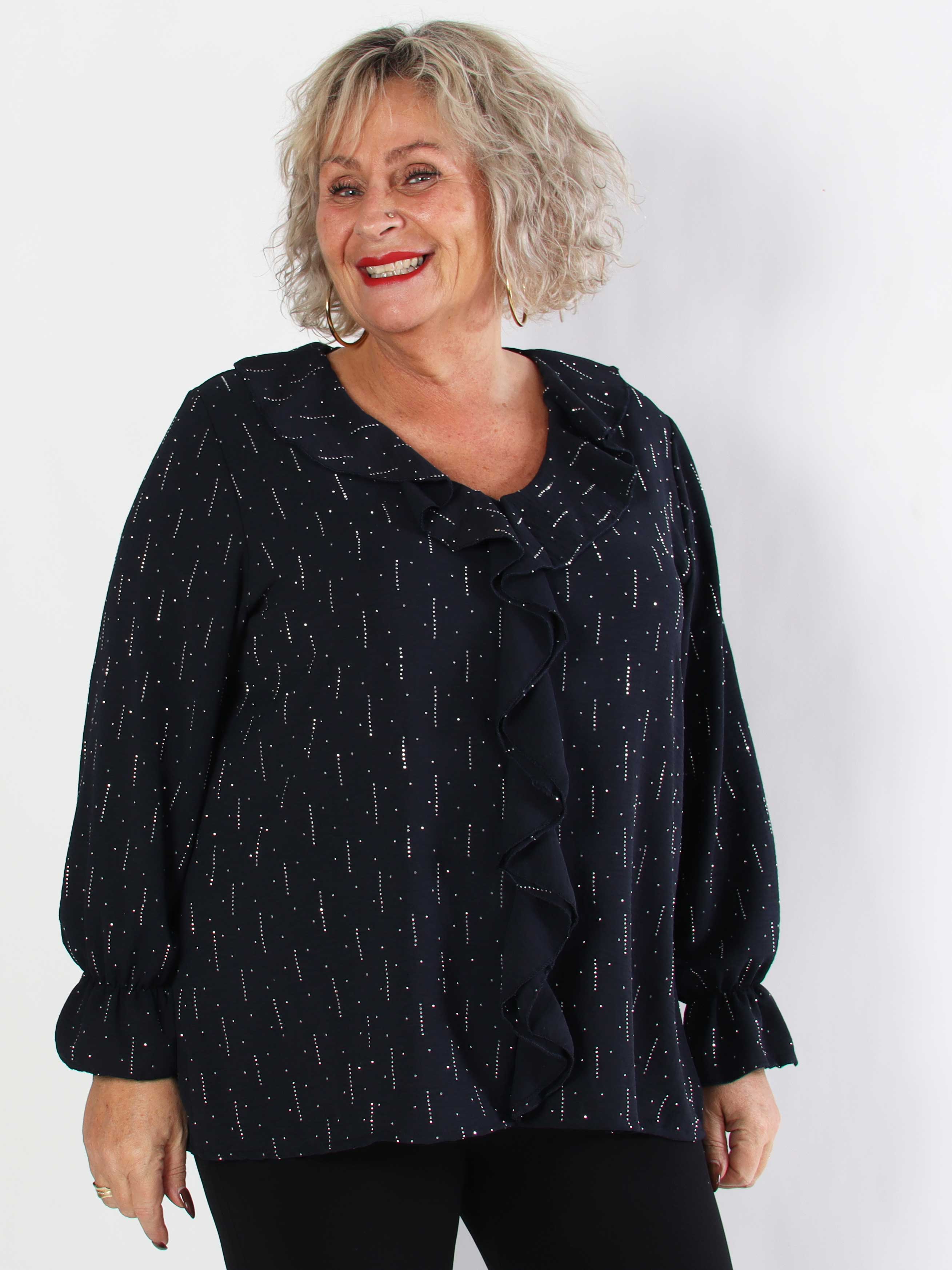 Noor - Plus size tunika med volanger och strass