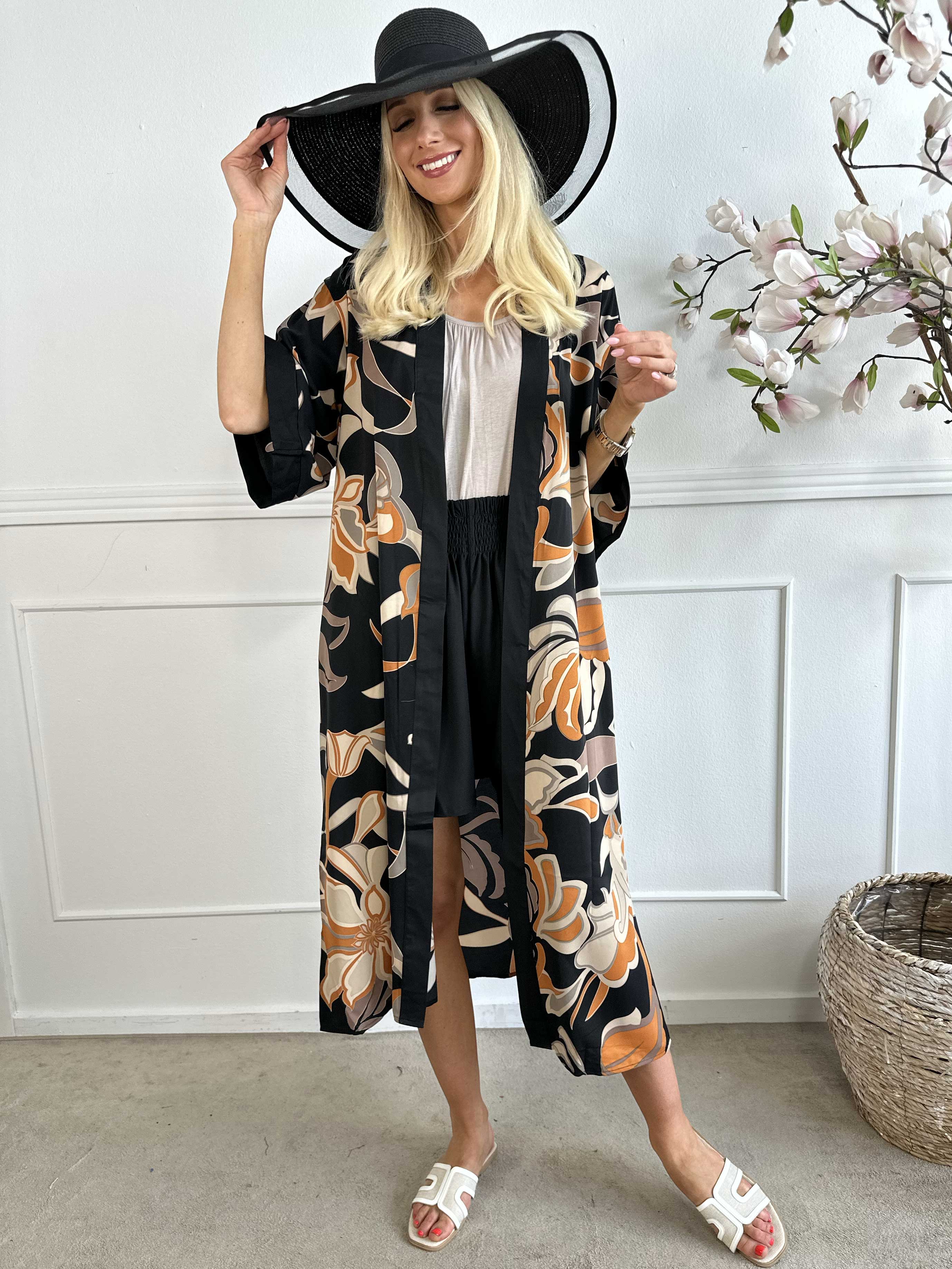 Nora - Lång kimono i viskos med mönster