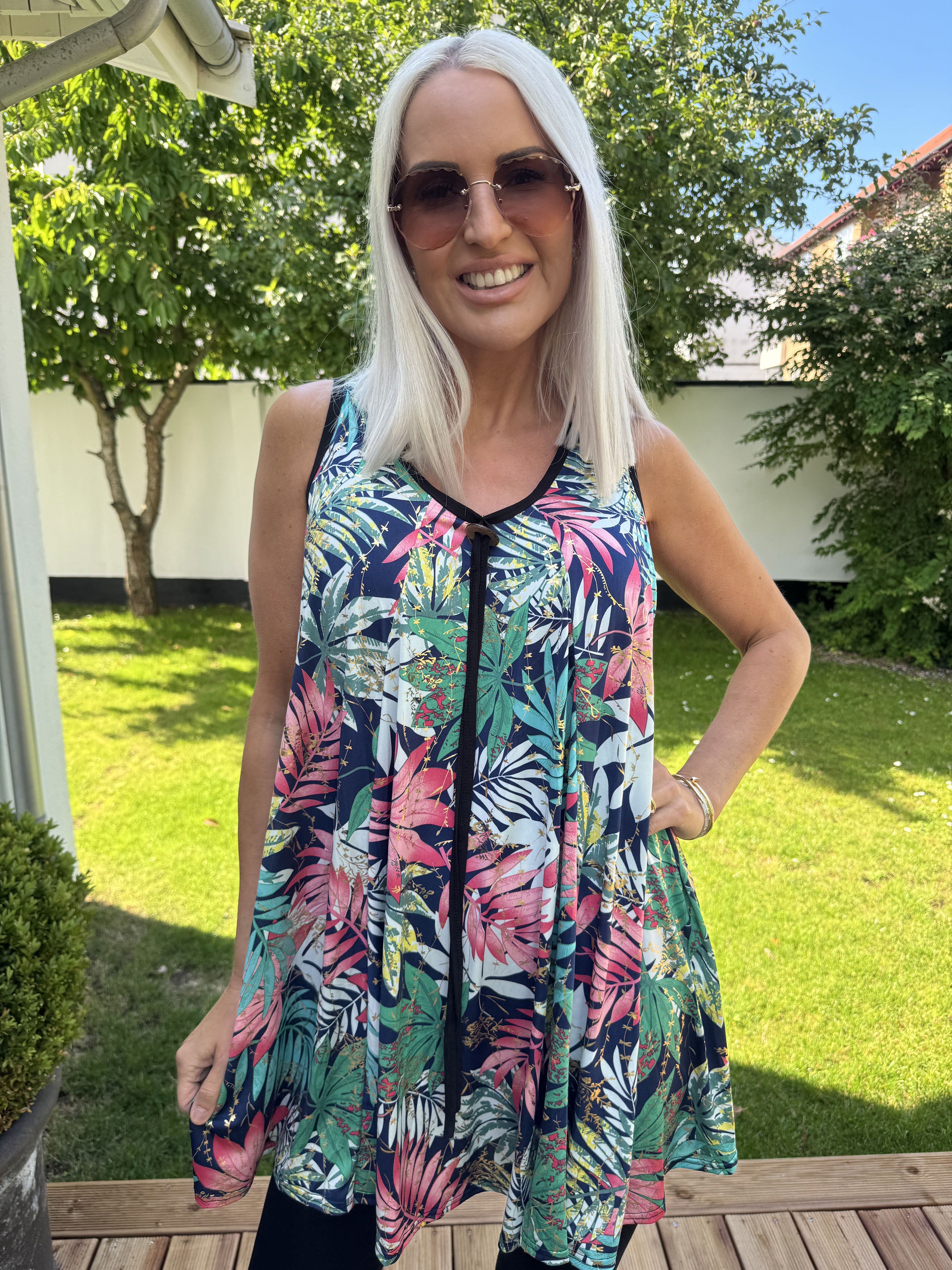 Palma Leaf - Lång mönstrad tunika i stretchigt tyg