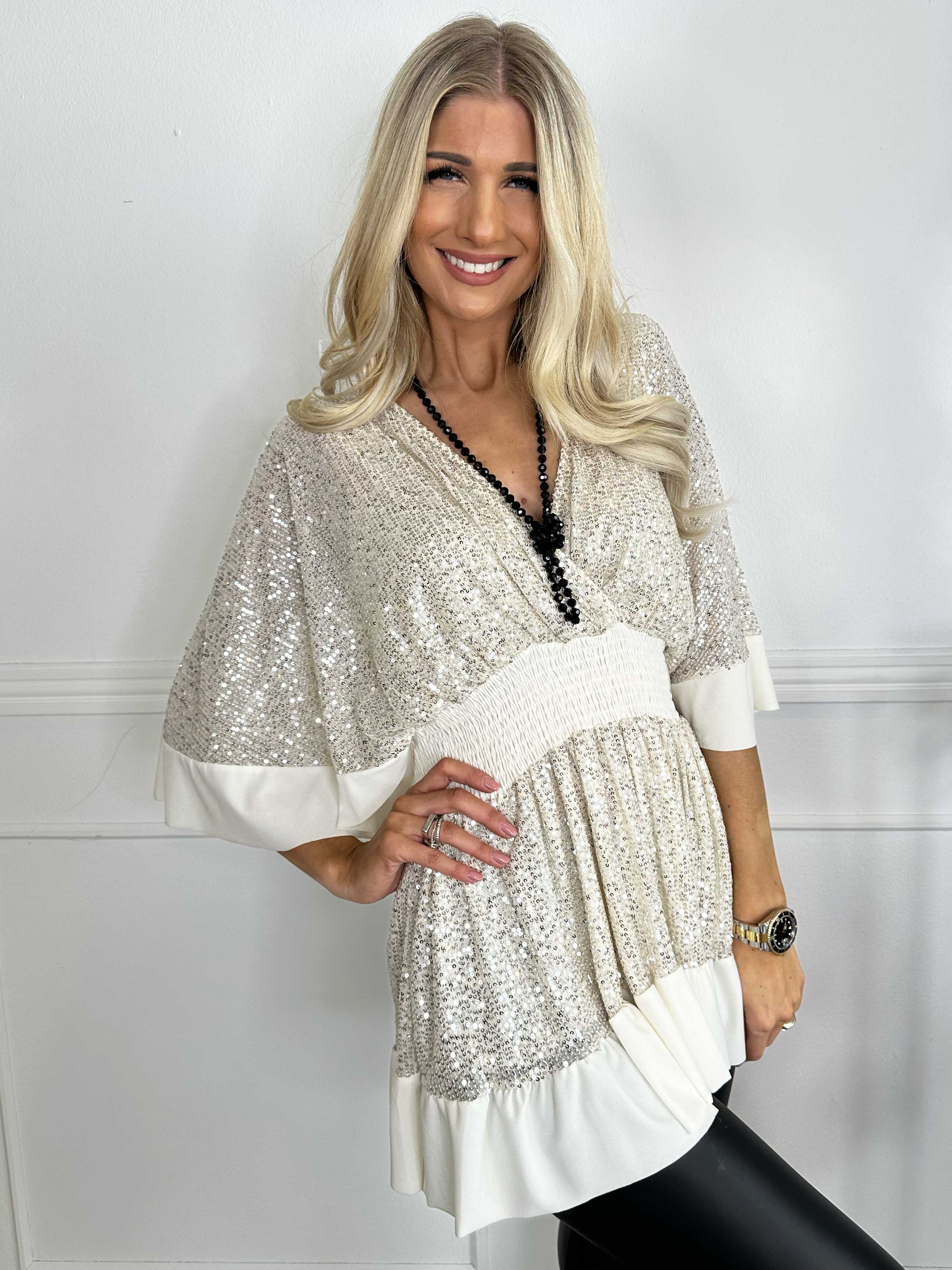 Pamela Glitter Shirt - Tunika med paljetter, smock och volanger