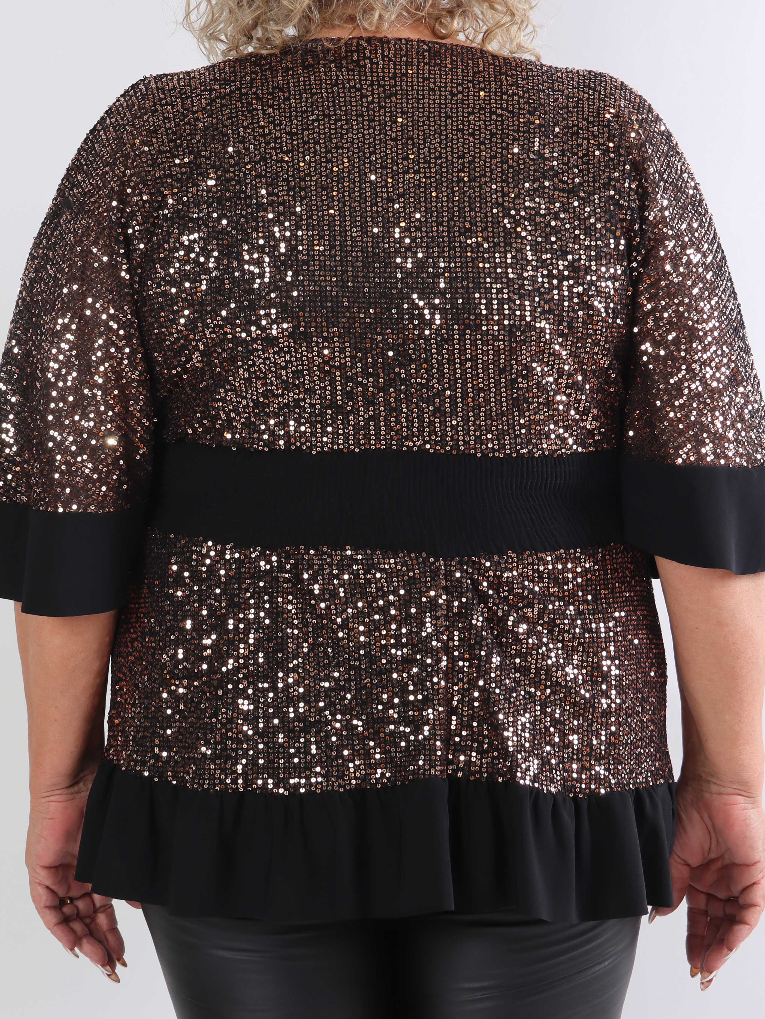 Pamela Glitter Shirt - Plus size paljett-tunika med smock och volanger